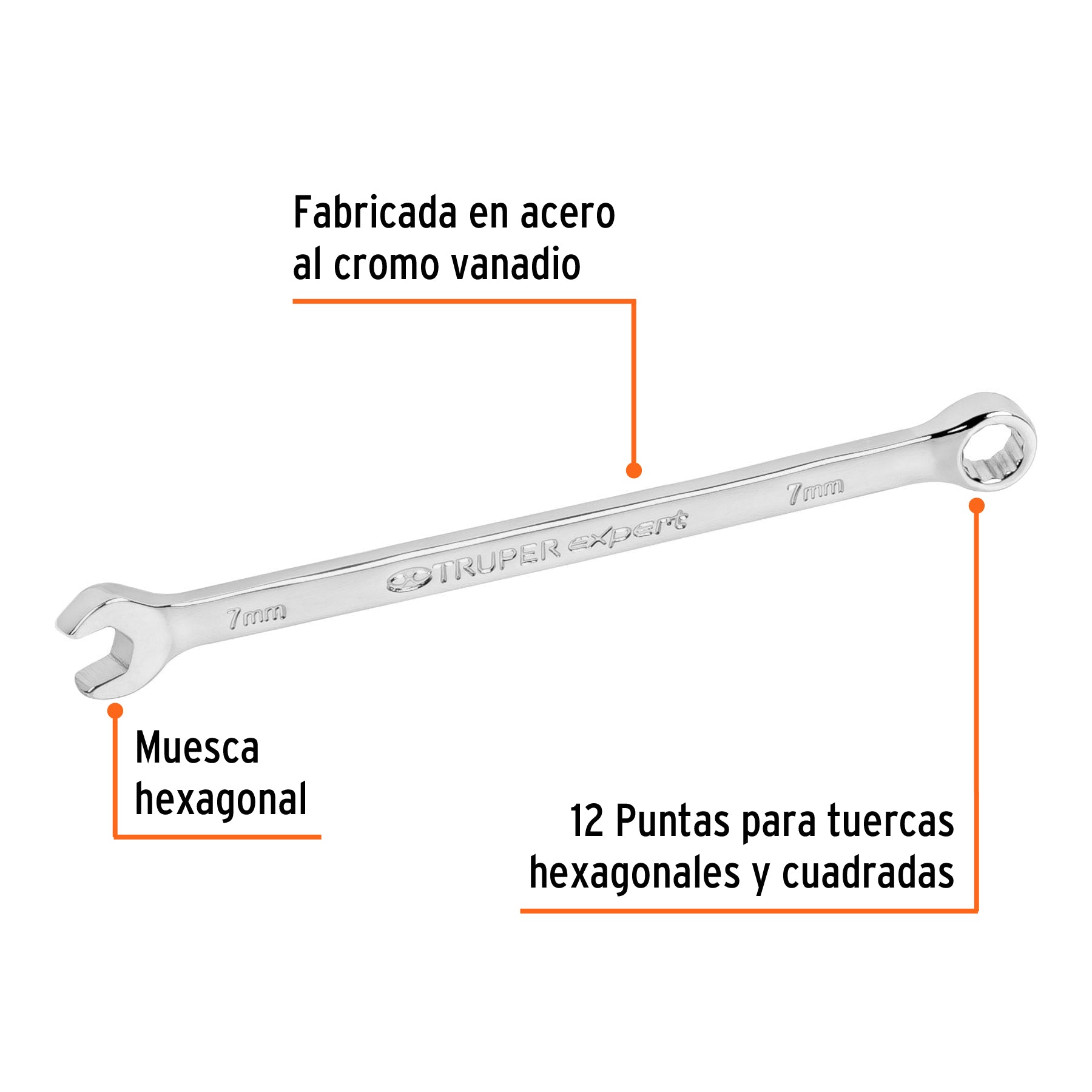 Llave combinada extralarga 7 mm x 135 mm de largo, EXPERT