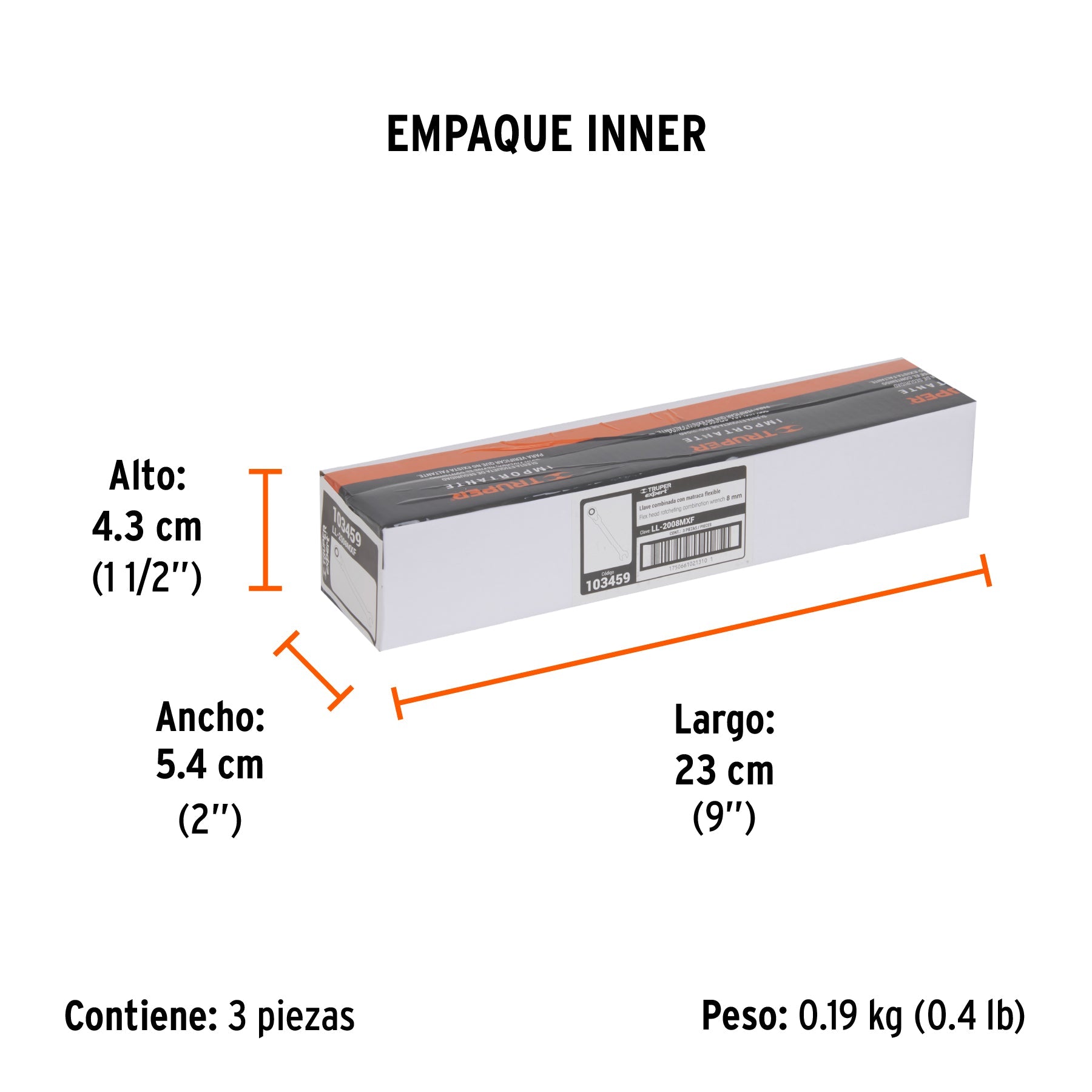 Llave combinada con matraca 8 mm flexible, EXPERT - Empaque