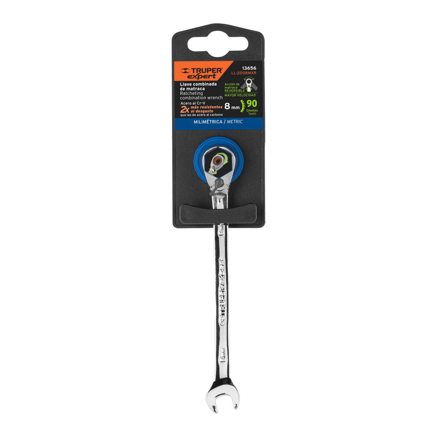 Llave combinada matraca reversible 8 mmx136 mm largo, EXPERT