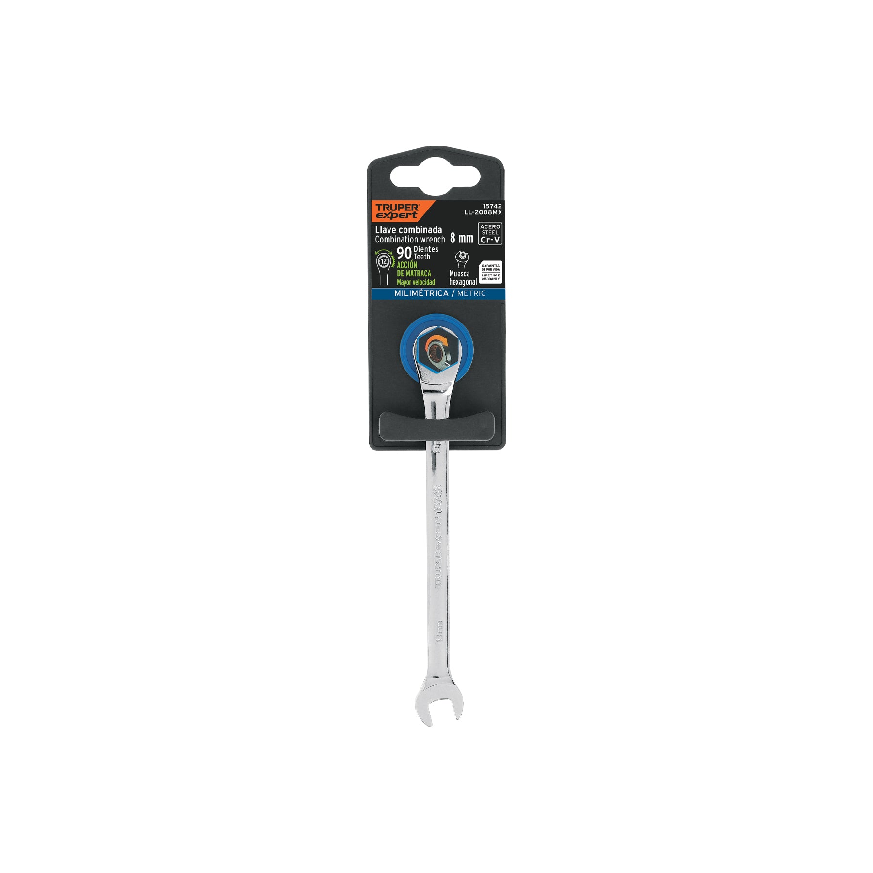 Llave combinada con matraca 8 mm x 136 mm largo, EXPERT