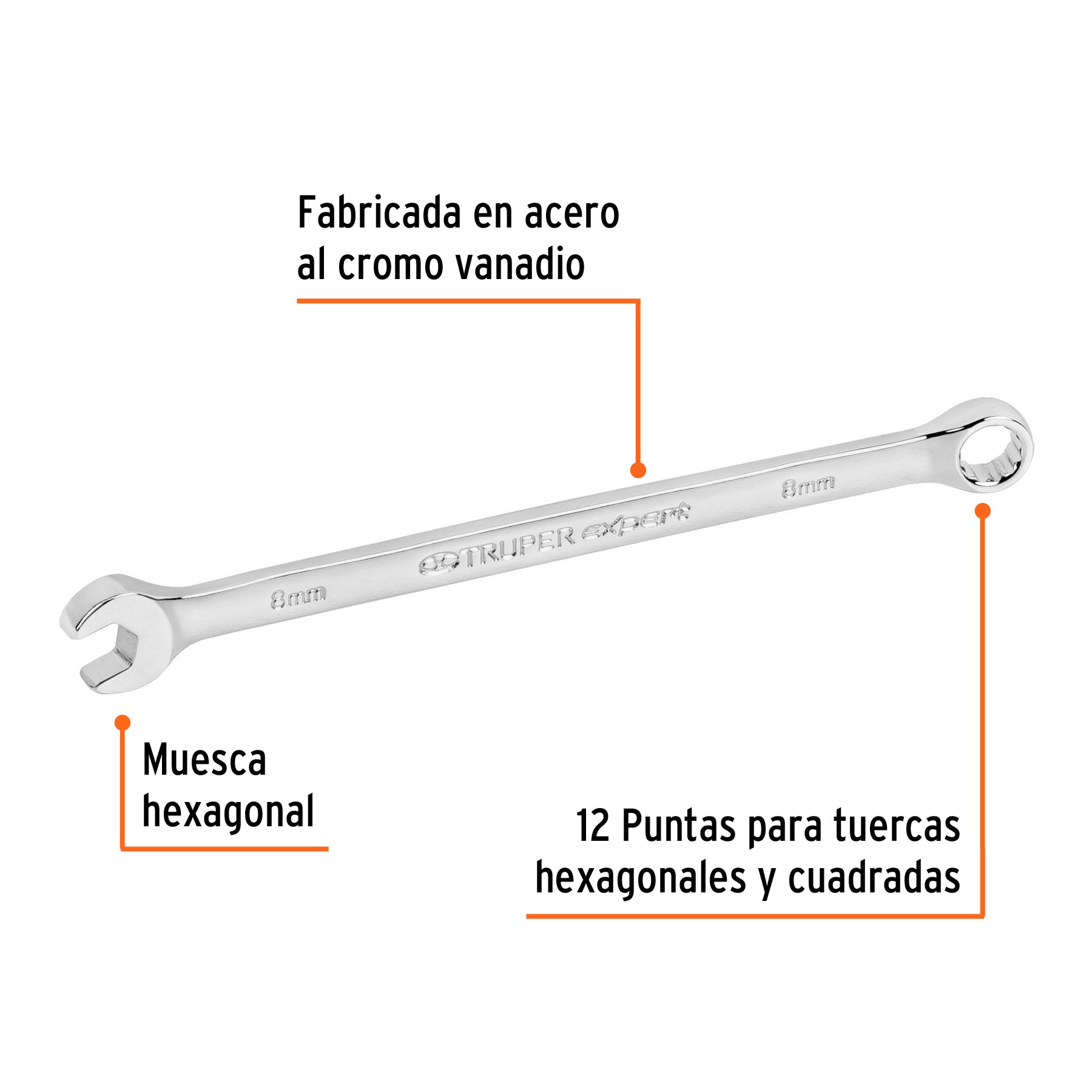Llave combinada extralarga 8 mm x 145 mm de largo, EXPERT