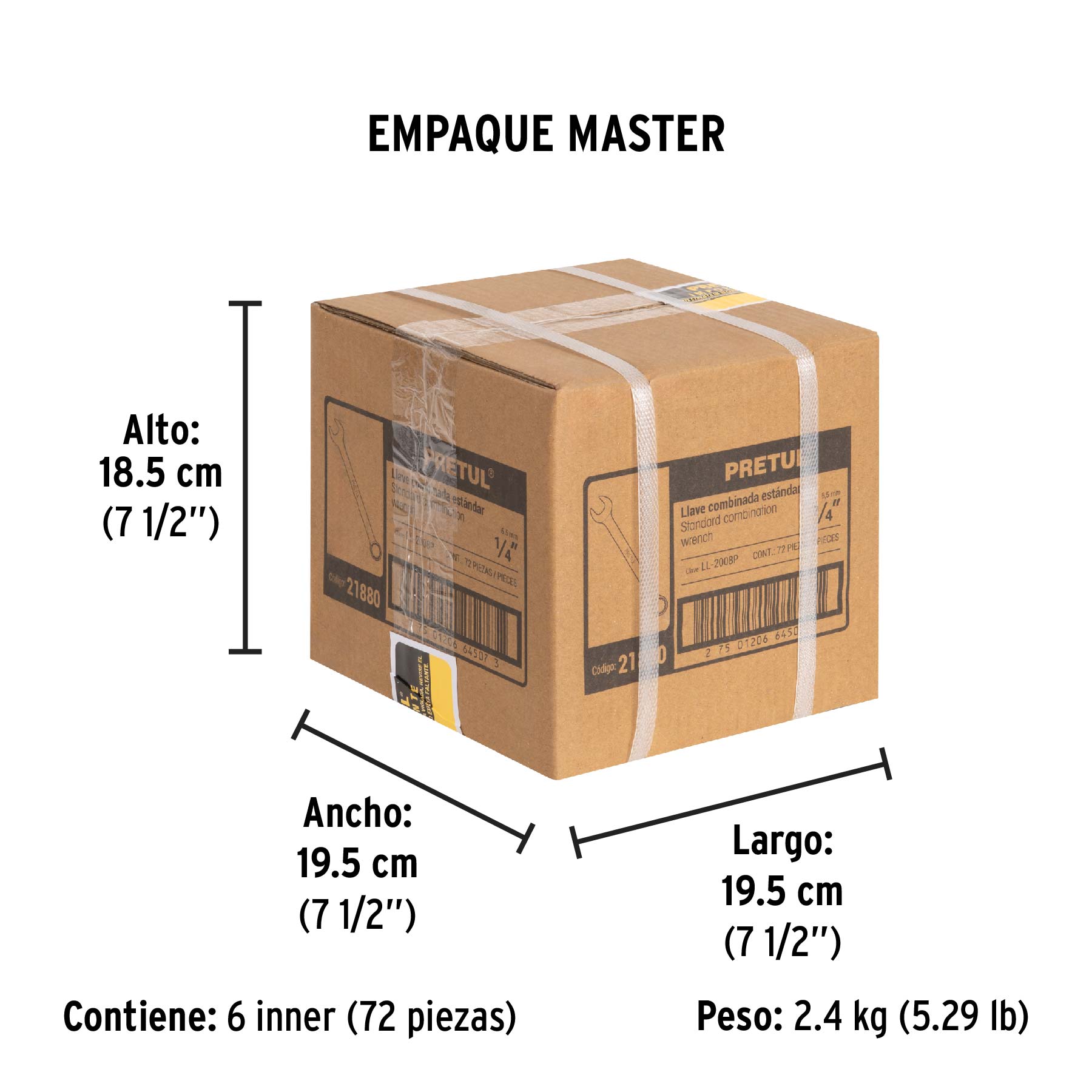 Llave combinada 1/4" x 100 mm de largo, PRETUL - Empaque