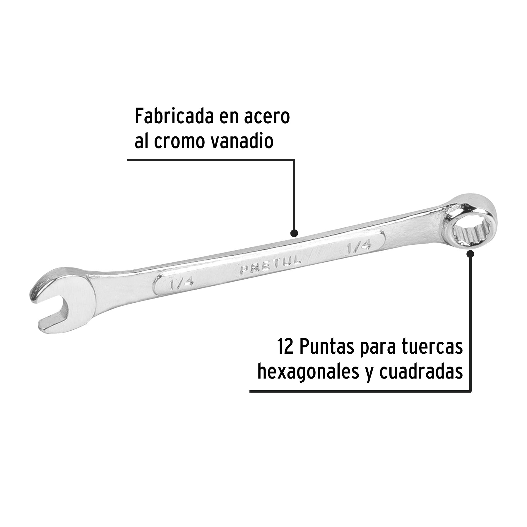 Llave combinada 1/4" x 100 mm de largo, PRETUL