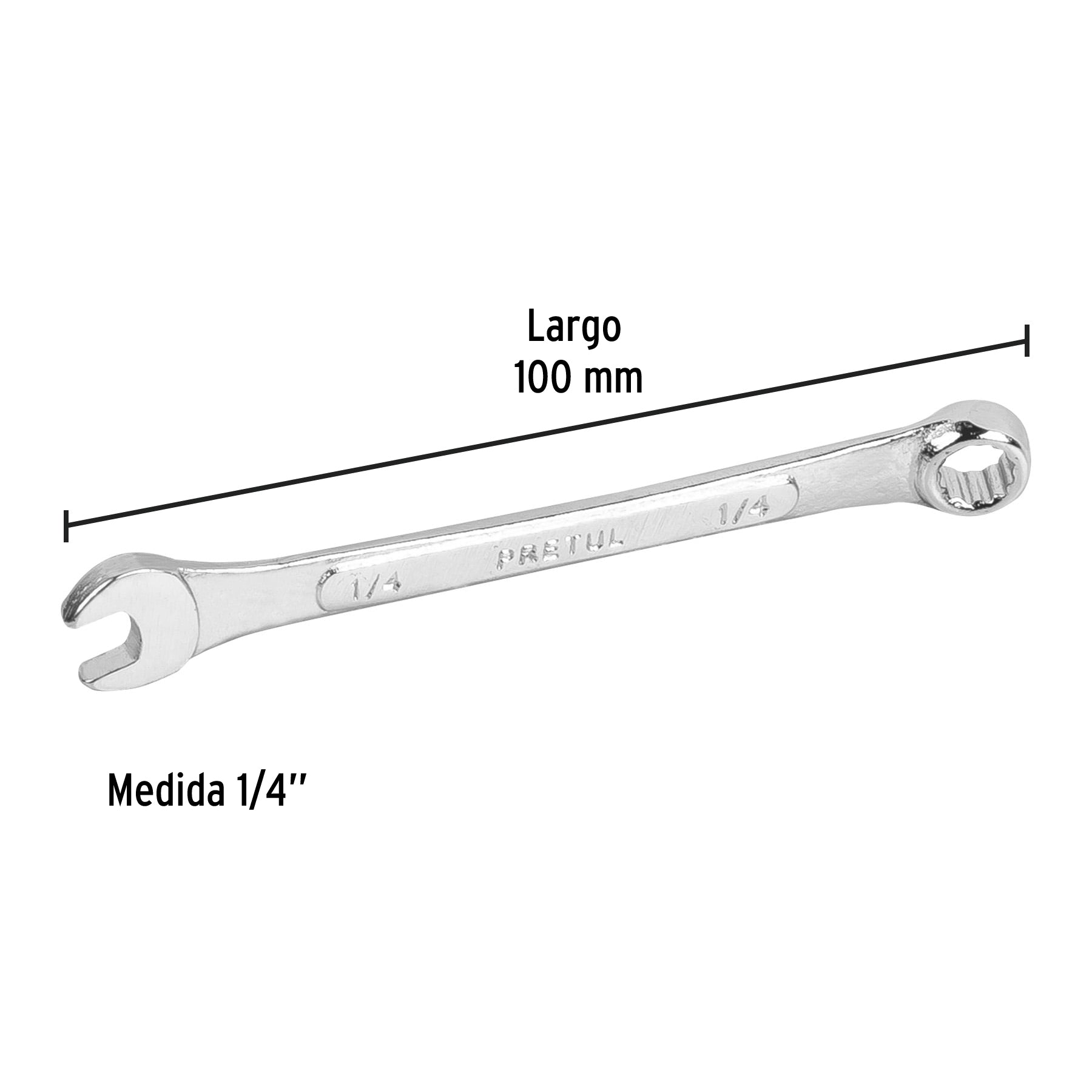 Llave combinada 1/4" x 100 mm de largo, PRETUL