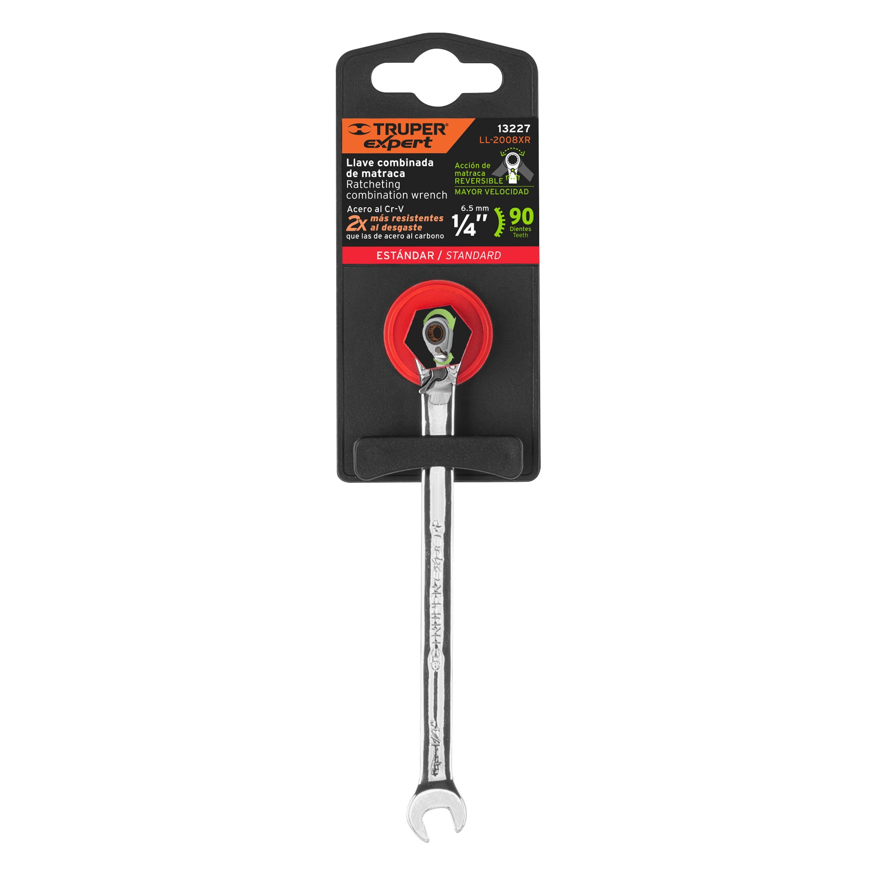 Llave combinada matraca reversible 1/4"x125mm largo, EXPERT