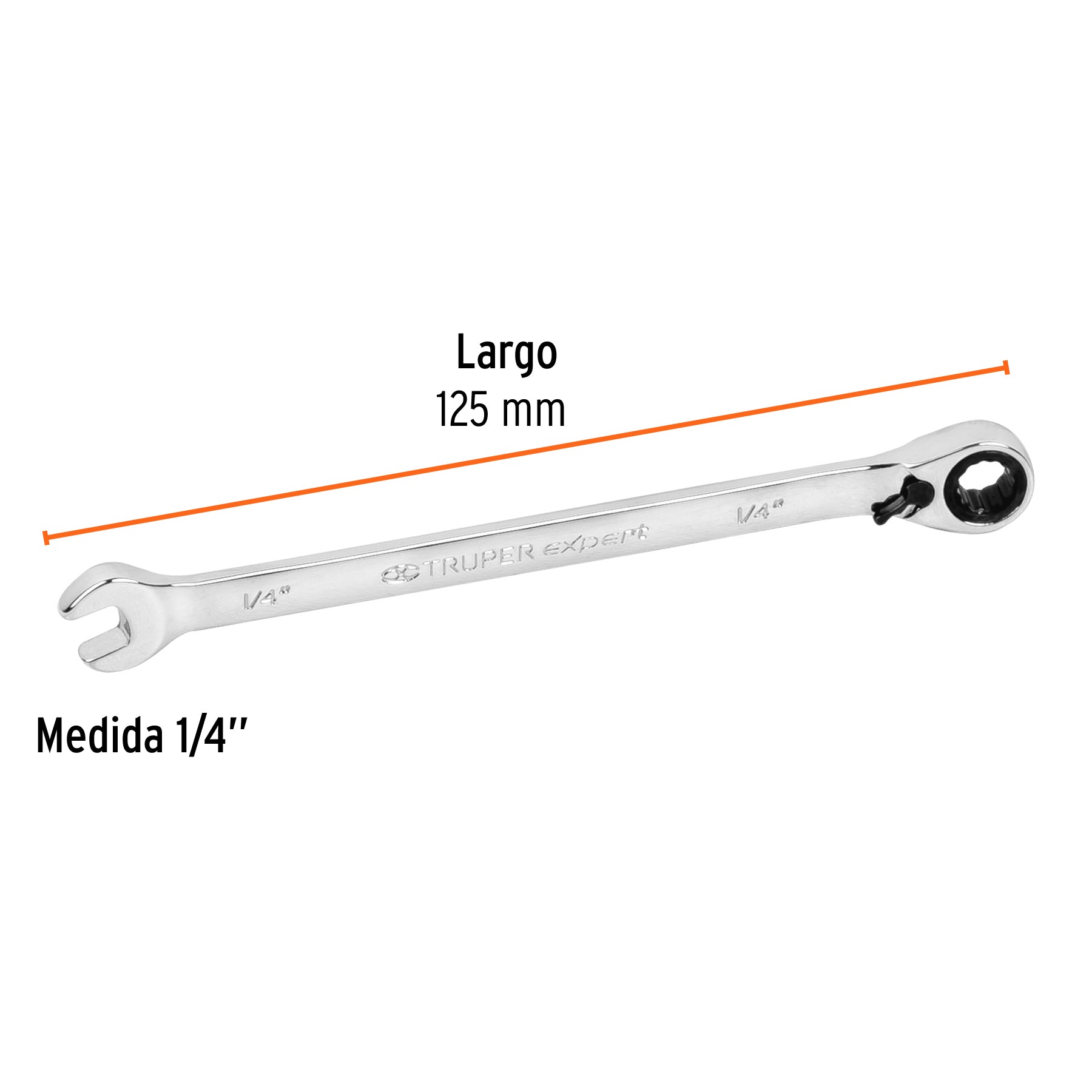 Llave combinada matraca reversible 1/4"x125mm largo, EXPERT