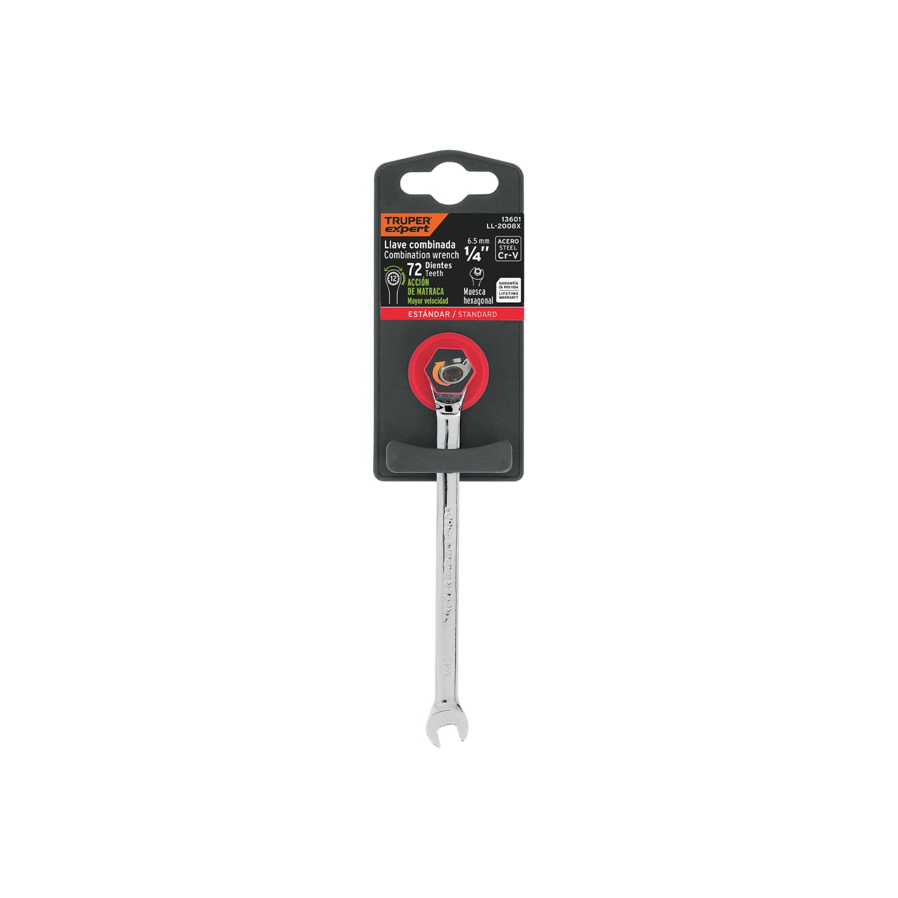 Llave combinada con matraca 1/4" x 120 mm largo, EXPERT