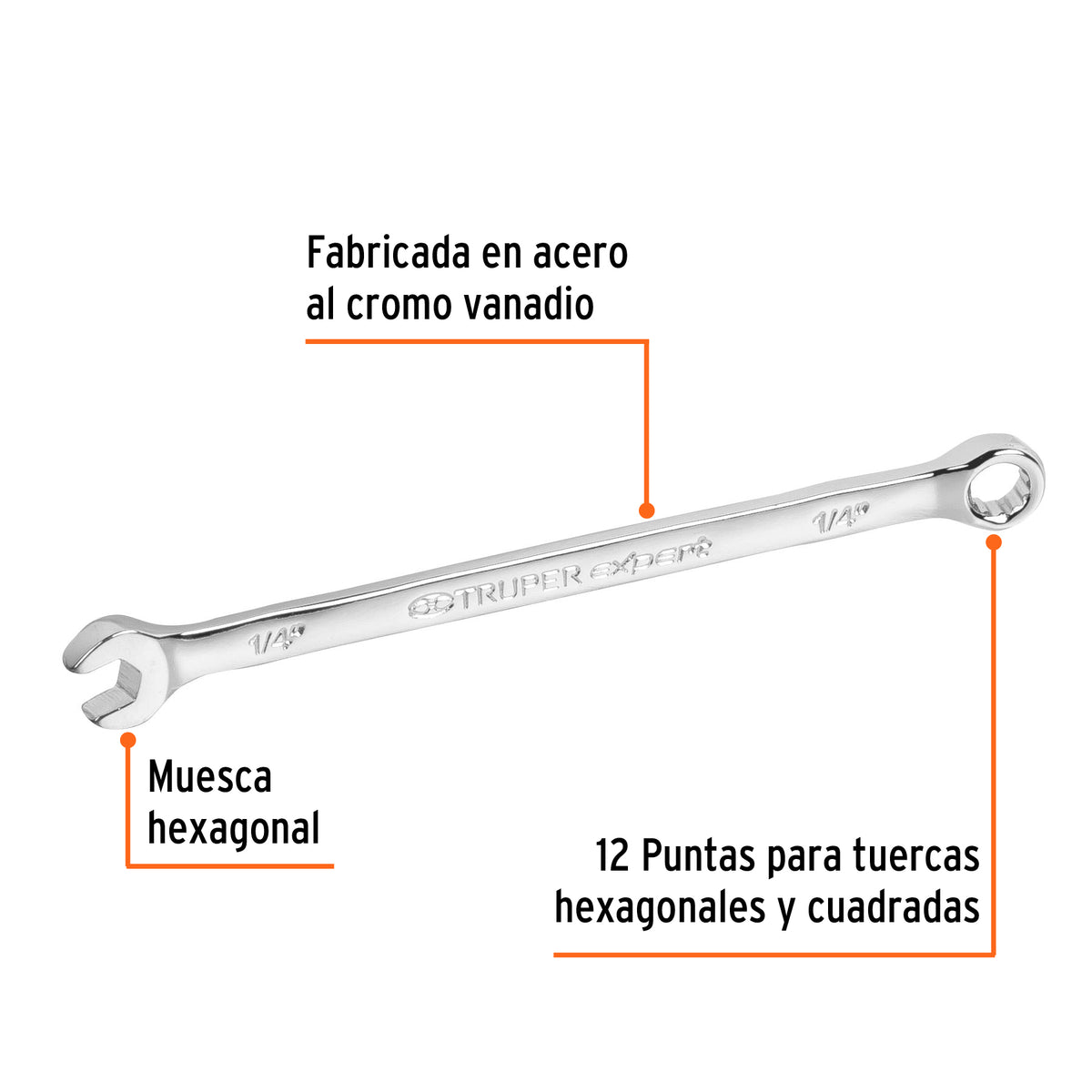 Llave combinada extralarga 1/4" x 125 mm de largo, EXPERT