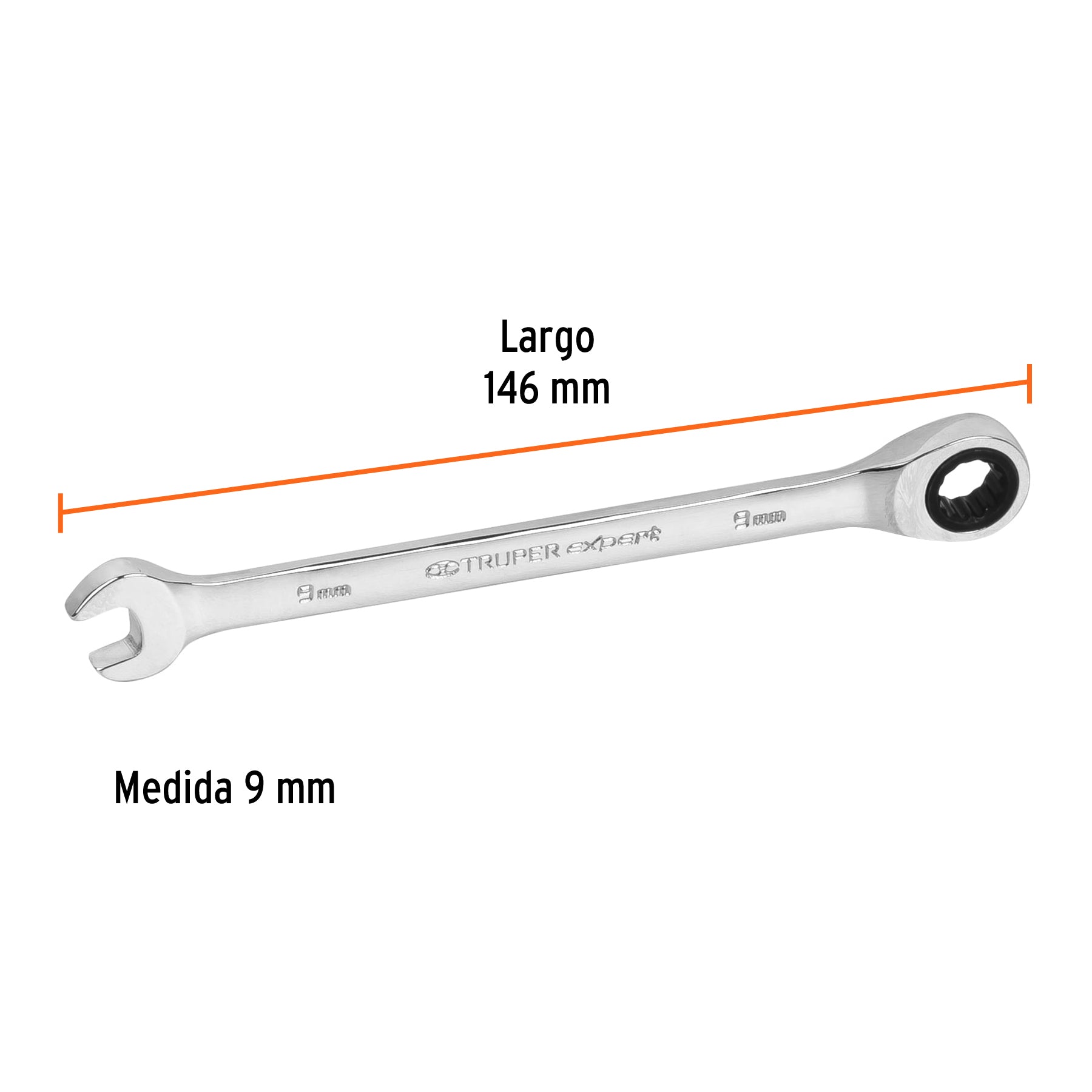 Llave combinada con matraca 9 mm x 146 mm largo, EXPERT
