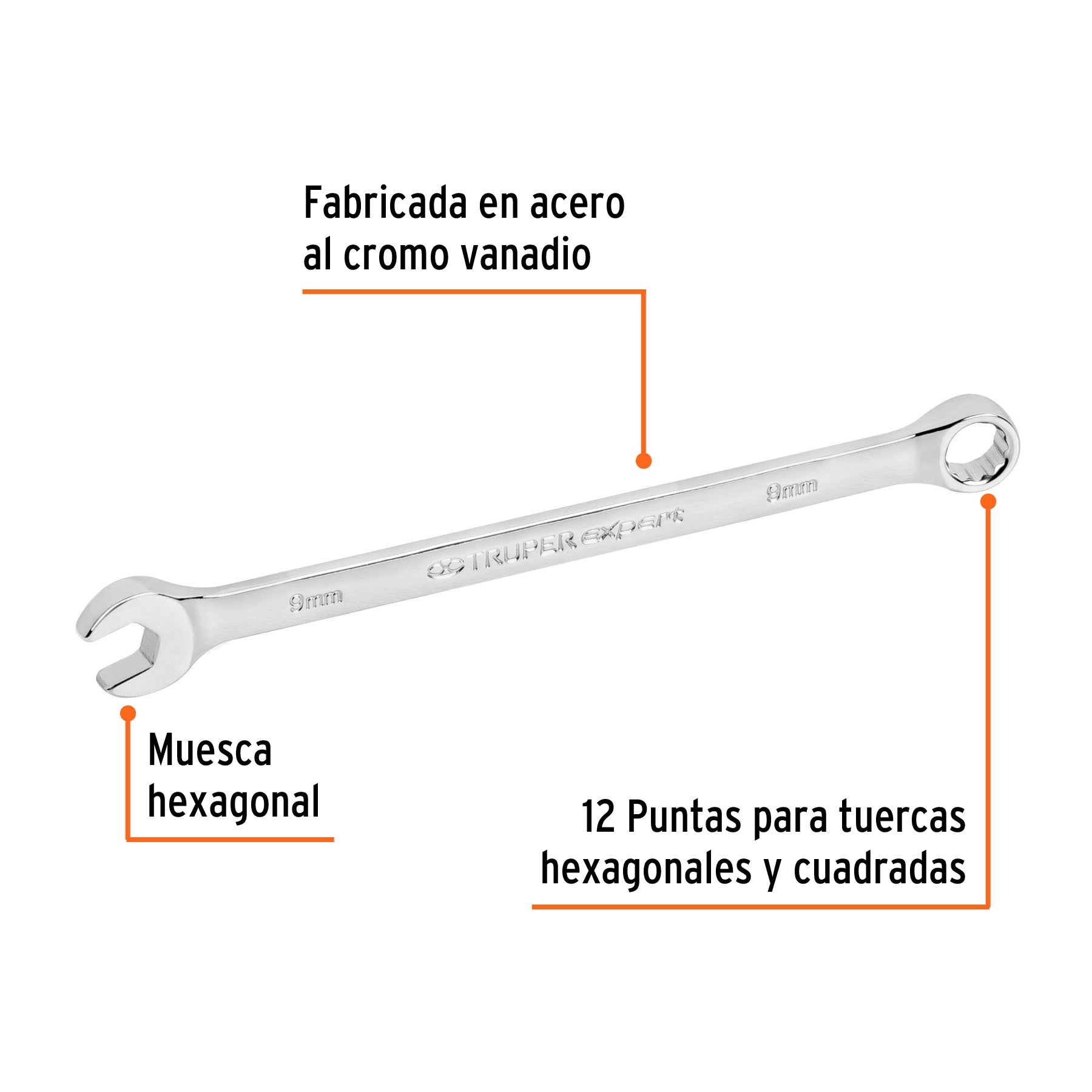 Llave combinada extralarga 9 mm x 157 mm de largo, EXPERT