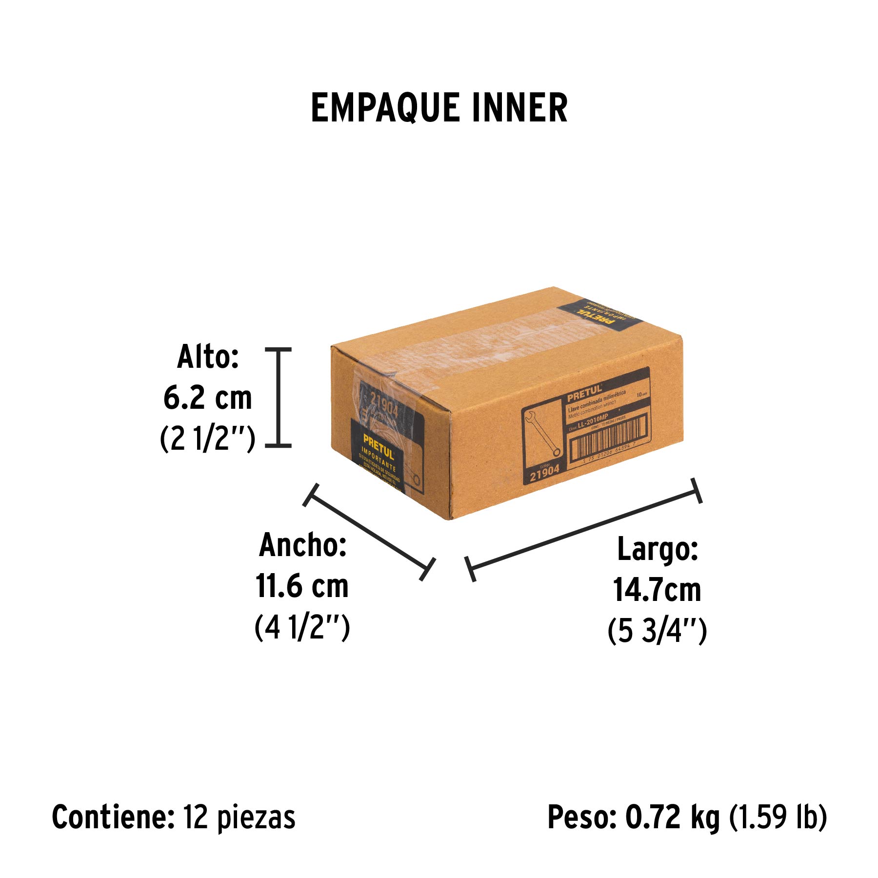 Llave combinada 10 mm x 140 mm de largo, PRETUL - Empaque