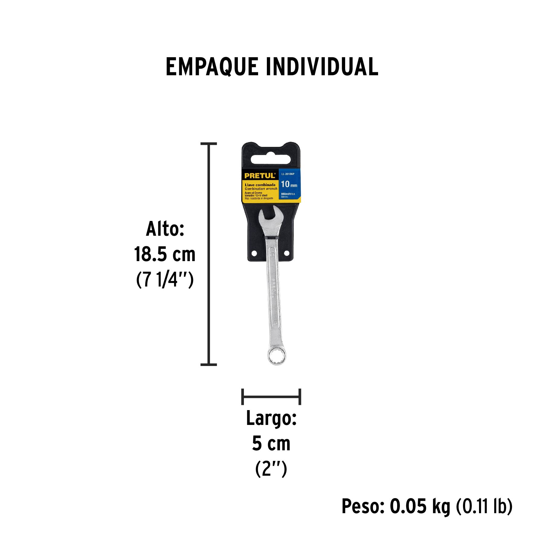 Llave combinada 10 mm x 140 mm de largo, PRETUL - Empaque