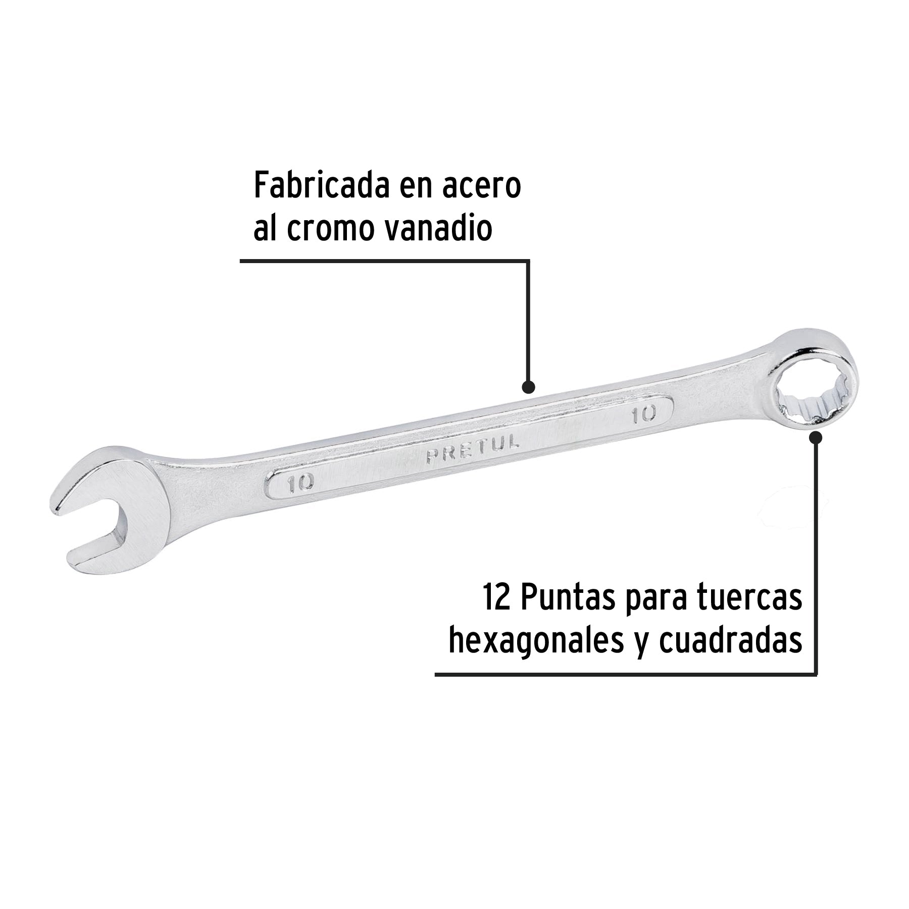 Llave combinada 10 mm x 140 mm de largo, PRETUL