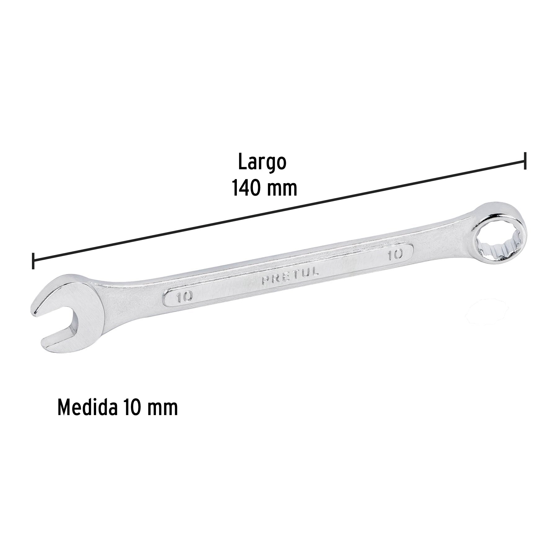 Llave combinada 10 mm x 140 mm de largo, PRETUL