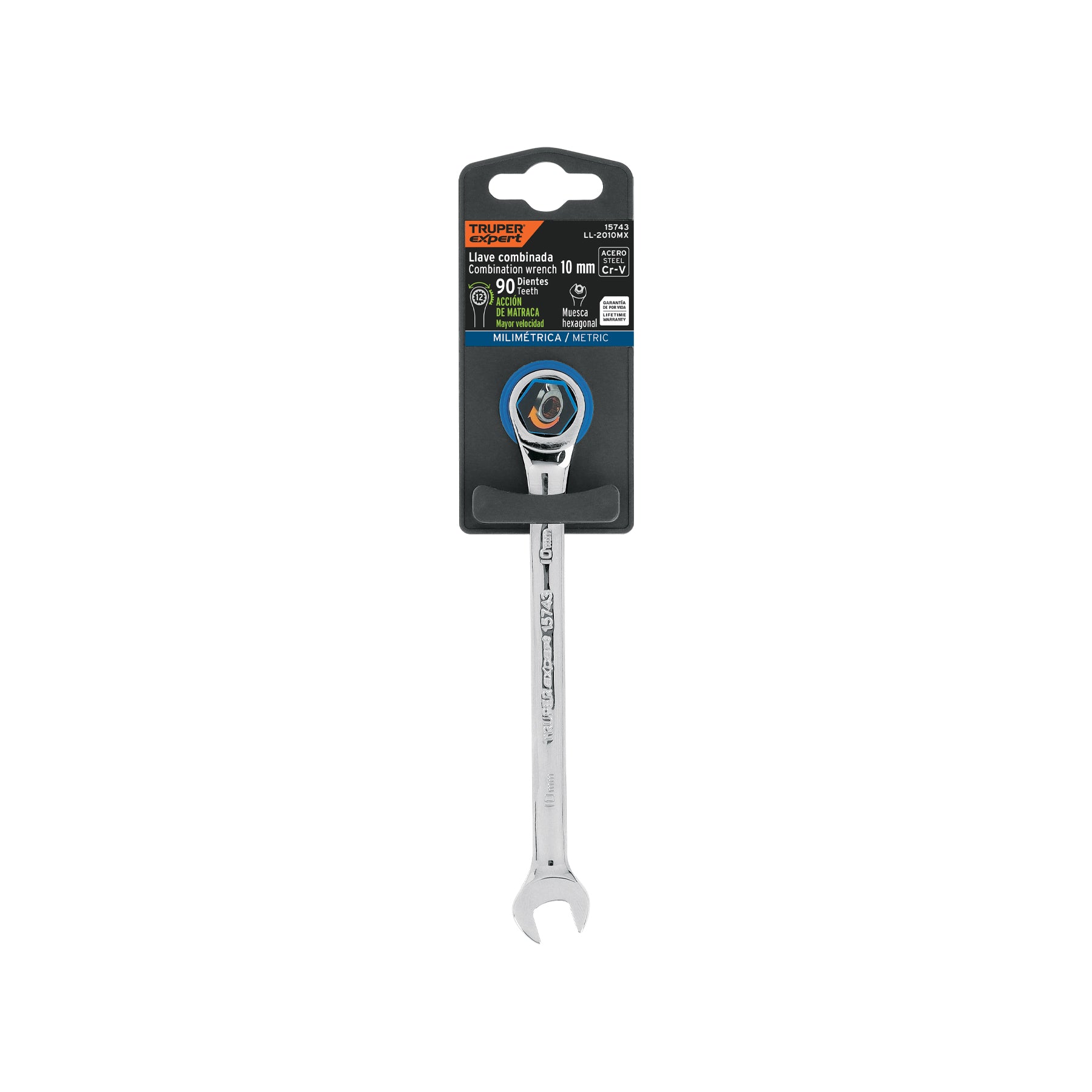 Llave combinada con matraca 10 mm x 154 mm largo, EXPERT