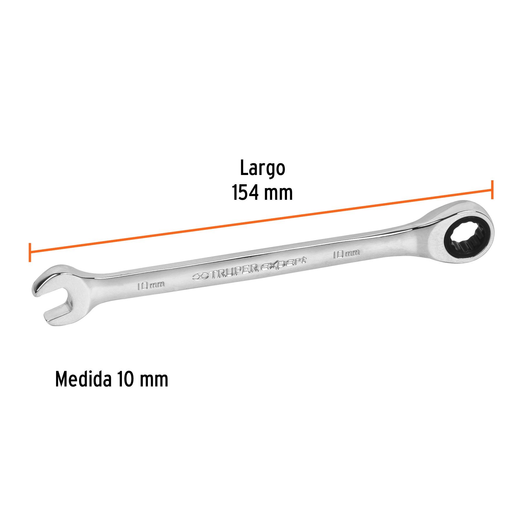 Llave combinada con matraca 10 mm x 154 mm largo, EXPERT