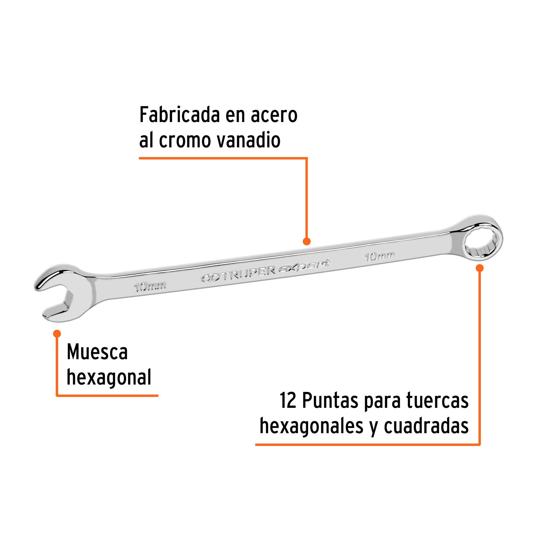 Llave combinada extralarga 10 mm x 164 mm de largo, EXPERT
