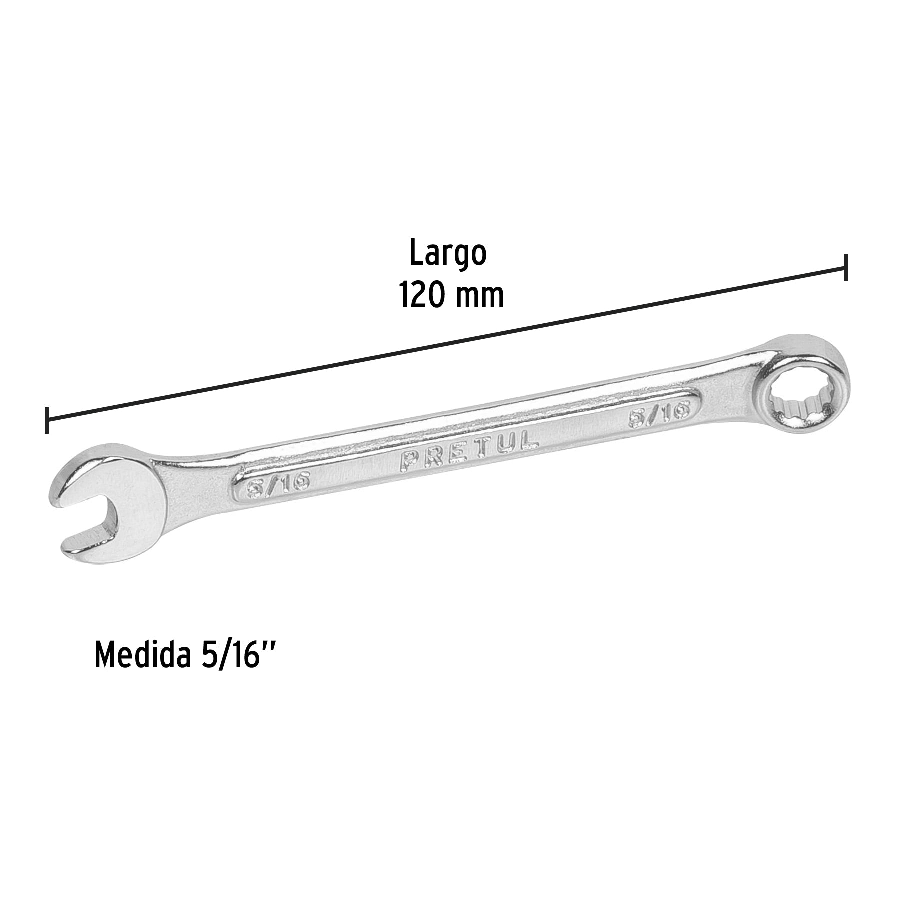 Llave combinada 5/16" x 120 mm de largo, PRETUL