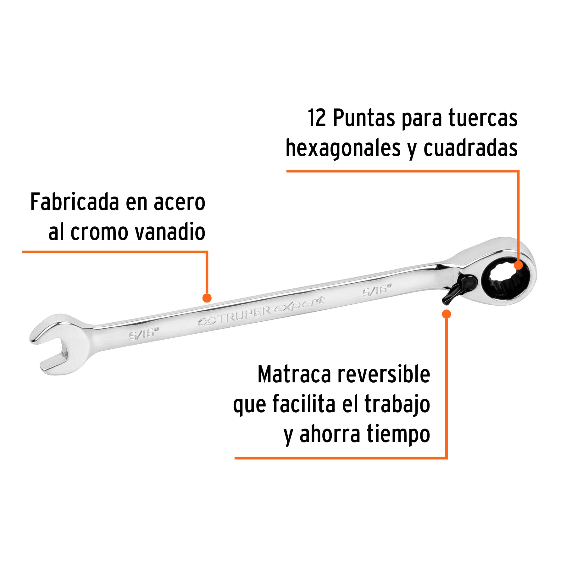Llave combinada matraca reversible 5/16"x138 mm largo,EXPERT