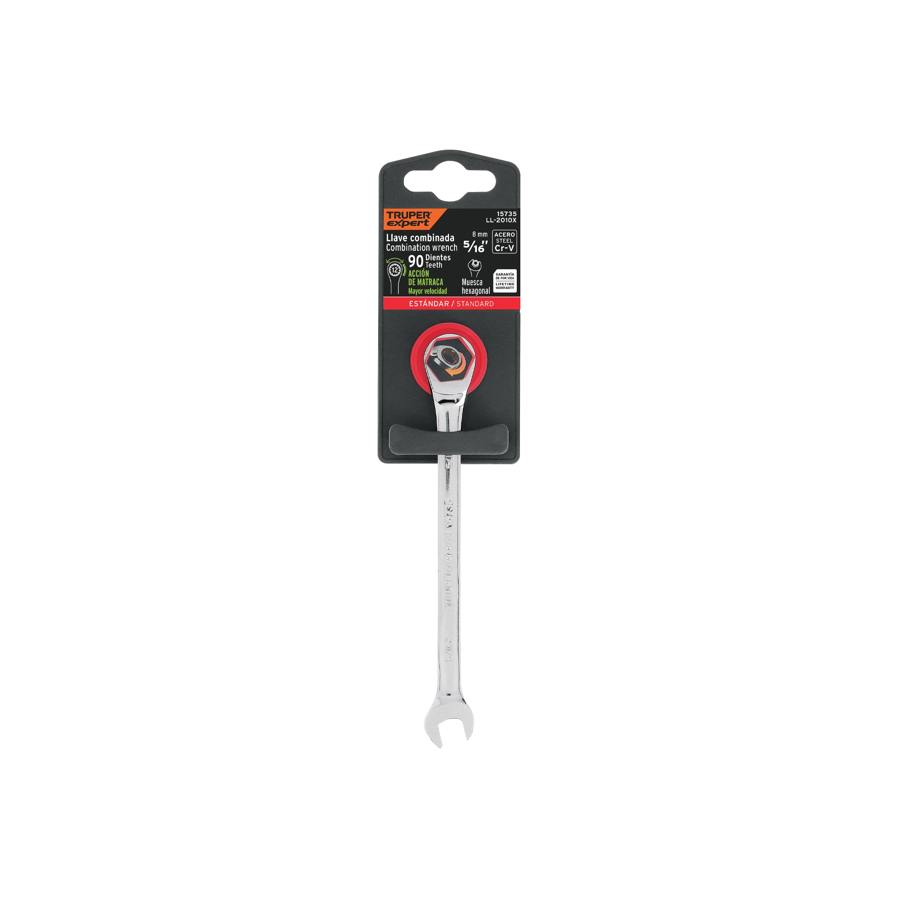 Llave combinada con matraca 5/16" x 135 mm largo, EXPERT