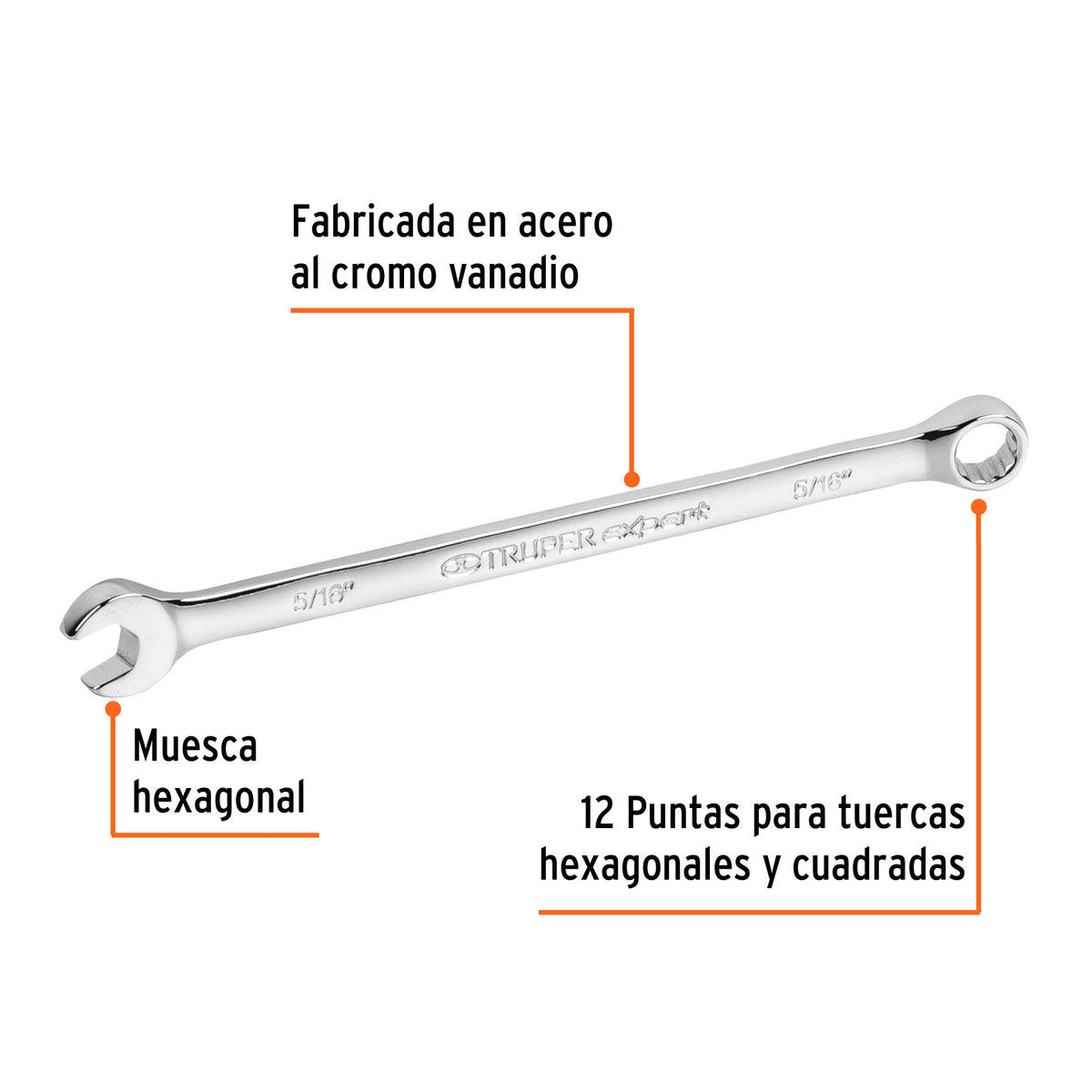 Llave combinada extralarga 5/16" x 145 mm de largo, EXPERT