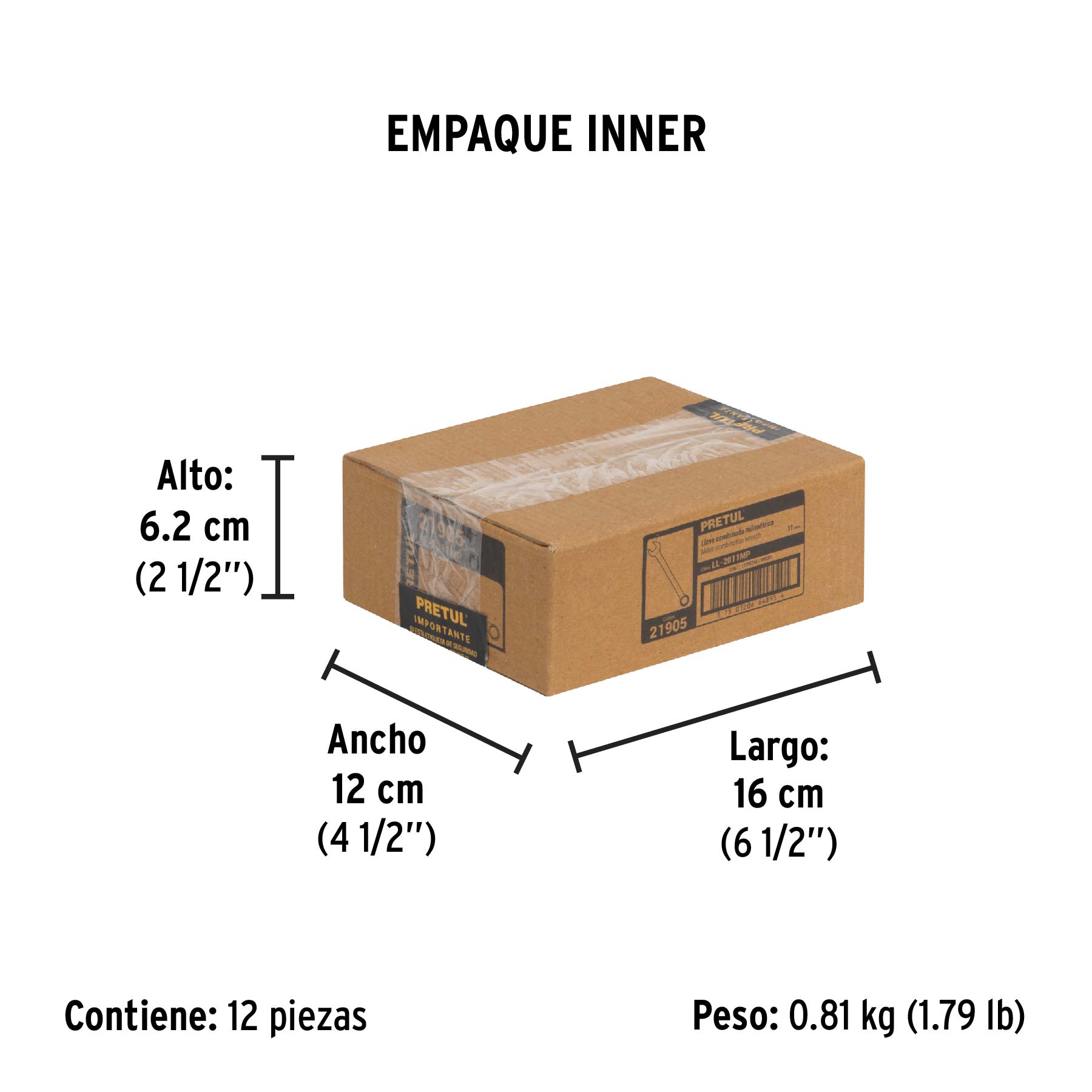 Llave combinada 11 mm x 150 mm de largo, PRETUL - Empaque