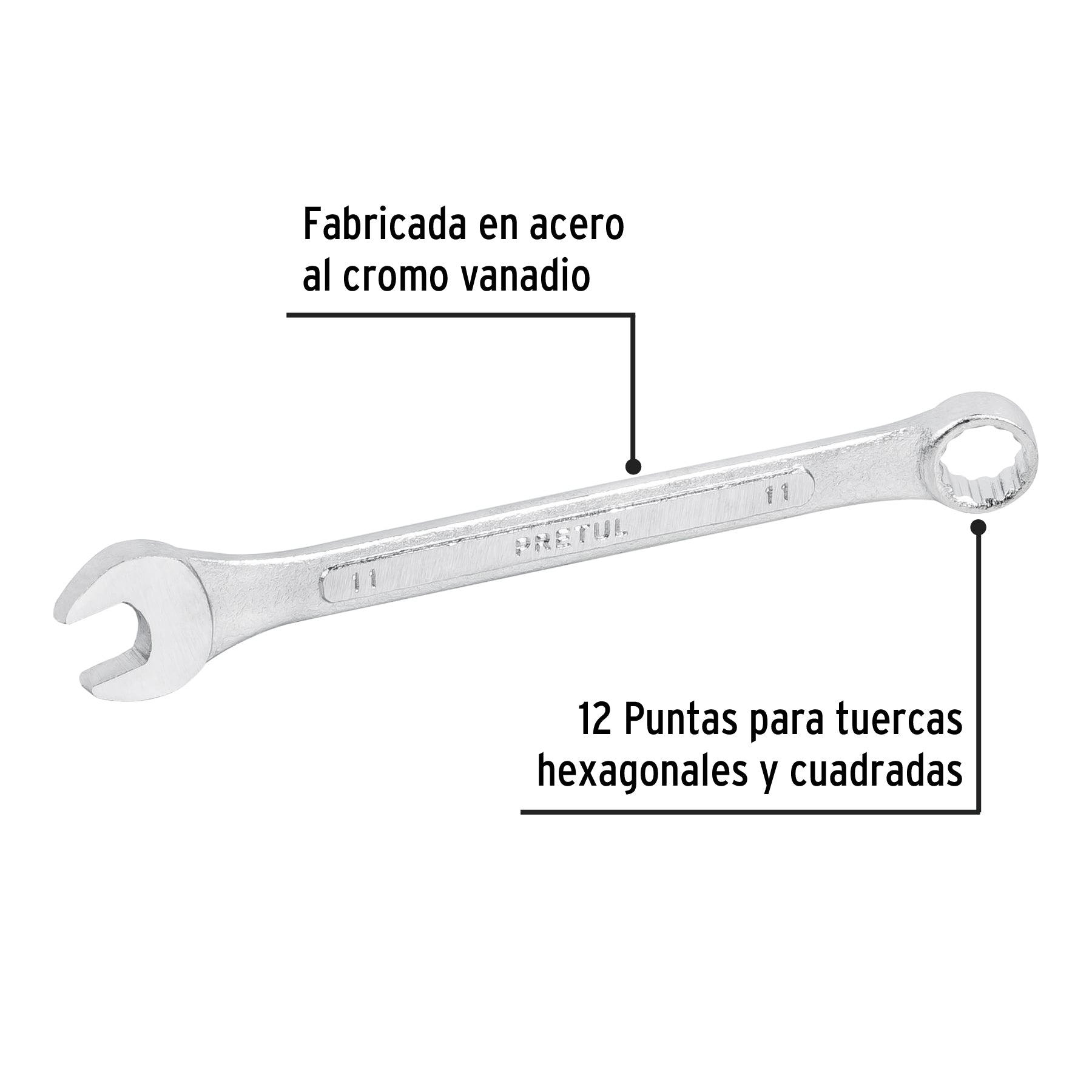 Llave combinada 11 mm x 150 mm de largo, PRETUL