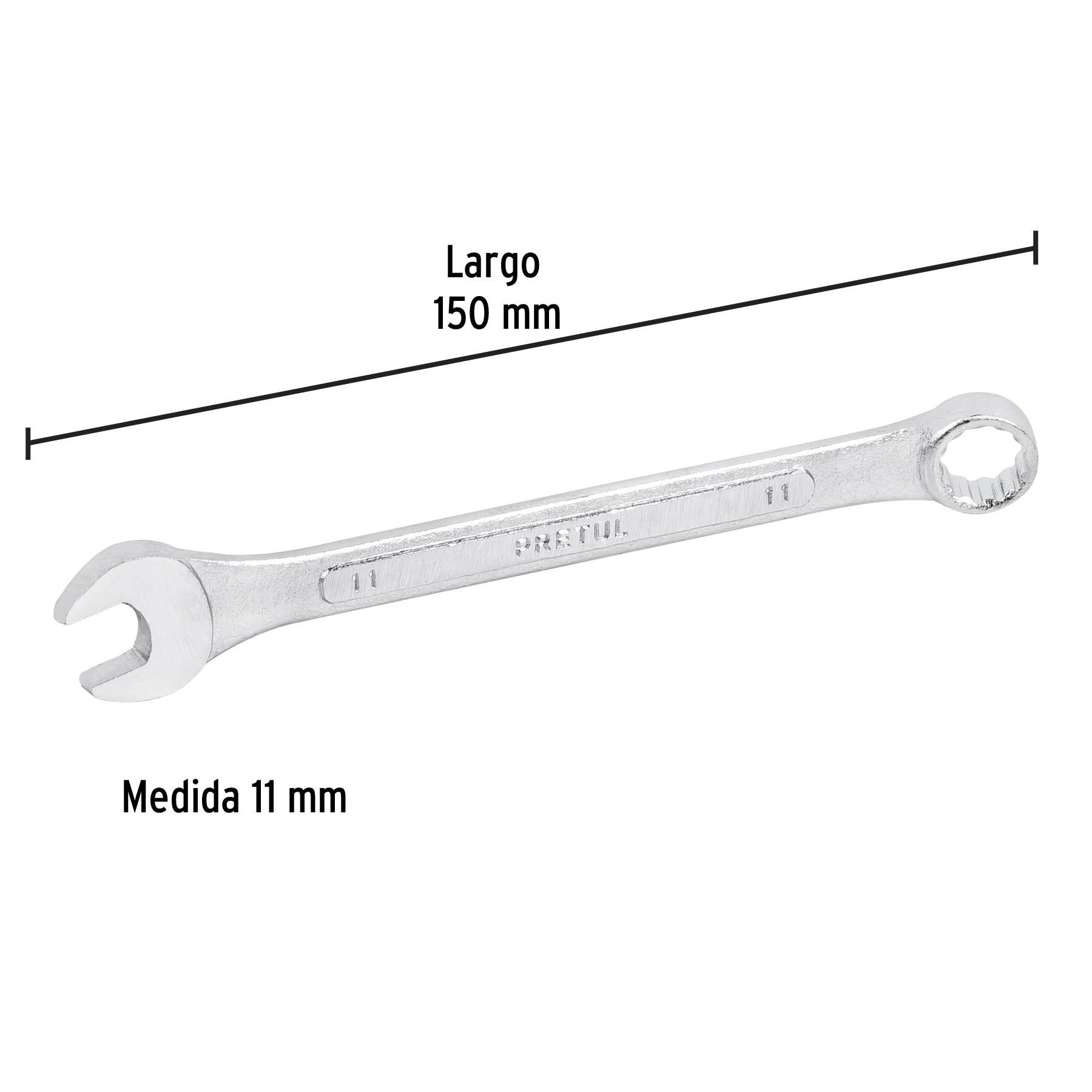 Llave combinada 11 mm x 150 mm de largo, PRETUL