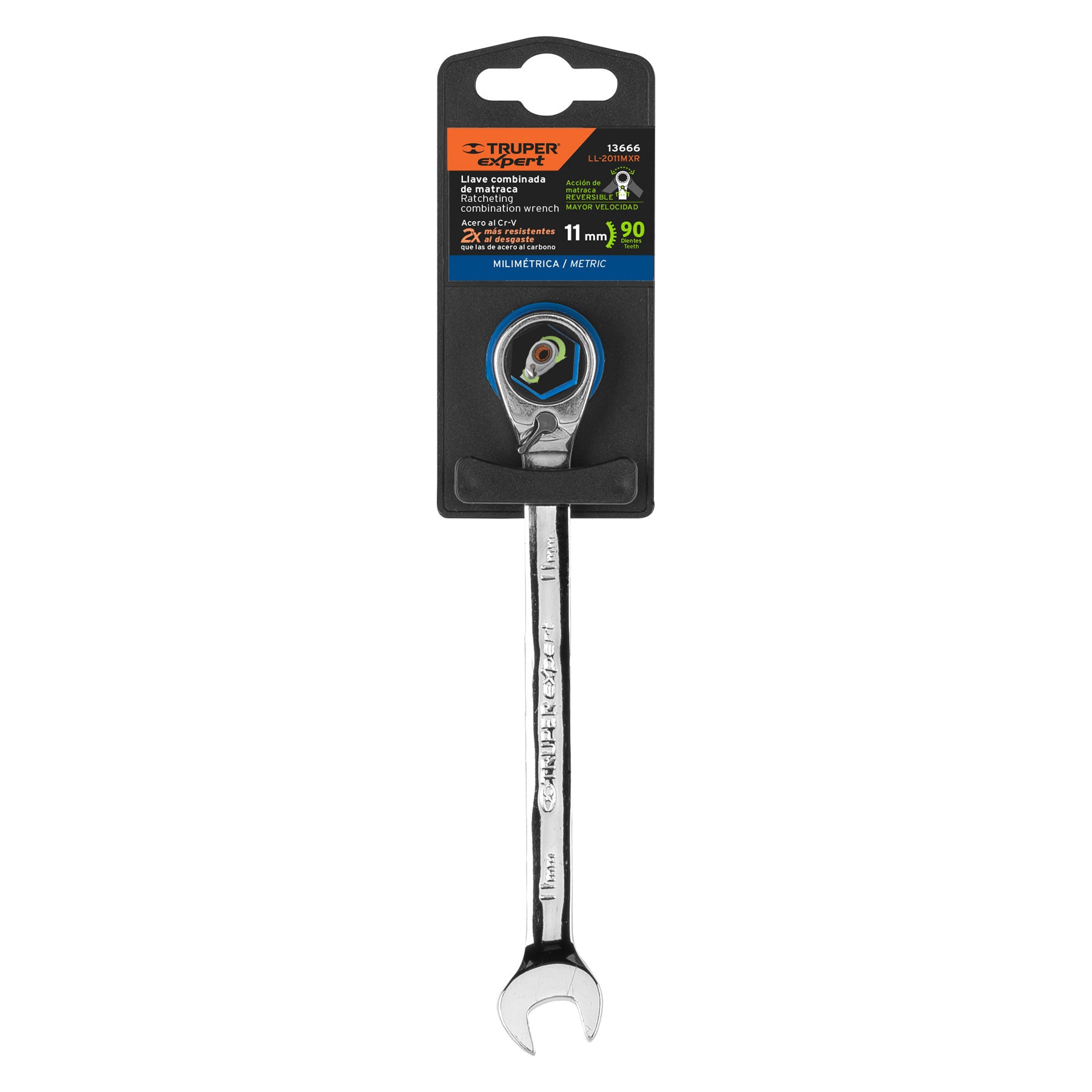 Llave combinada matraca reversible 11mmx160 mm largo, EXPERT