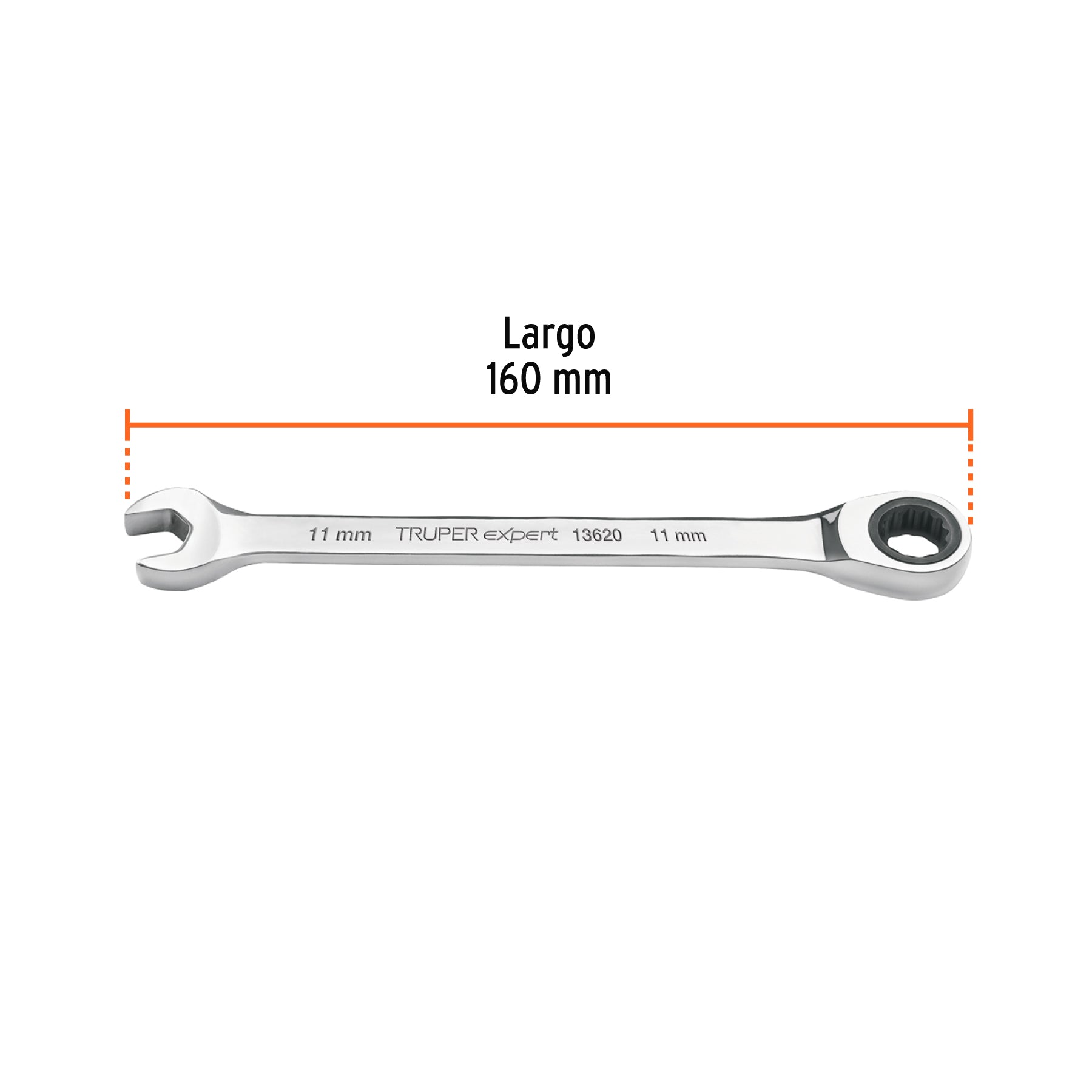 Llave combinada con matraca 11mm x 160 mm largo, EXPERT