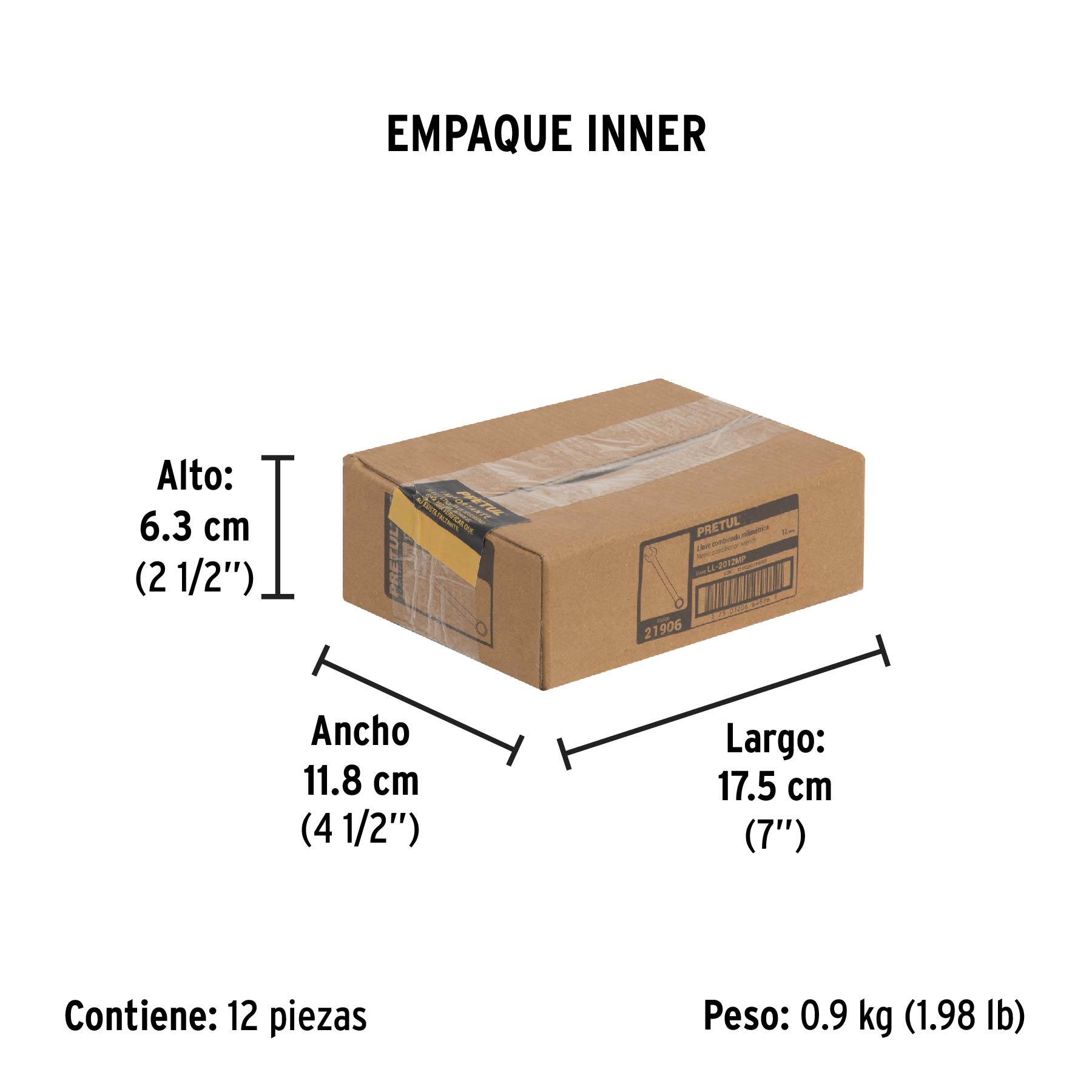 Llave combinada 12 mm x 160 mm de largo, PRETUL - Empaque