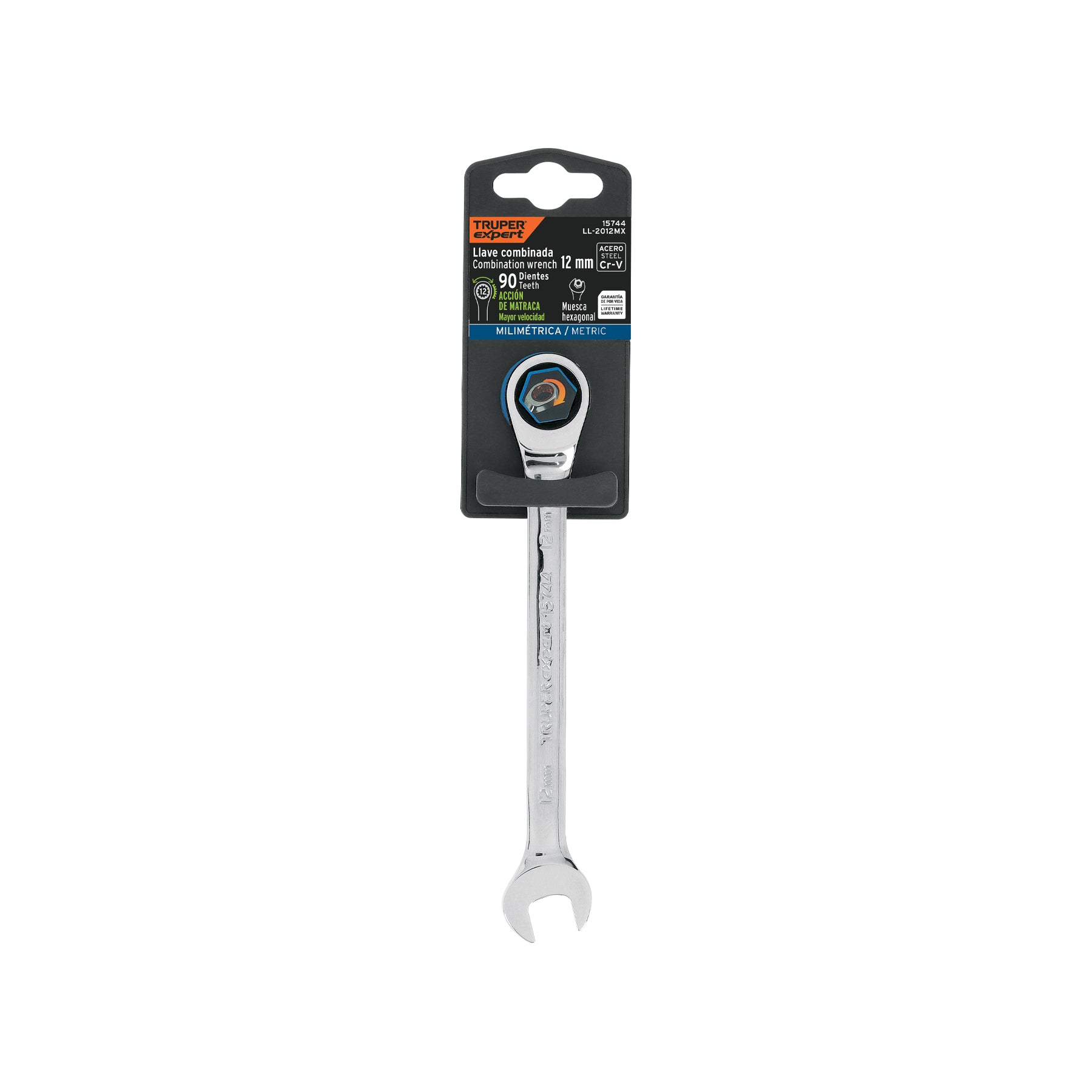 Llave combinada con matraca 12 mm x 166 mm largo, EXPERT