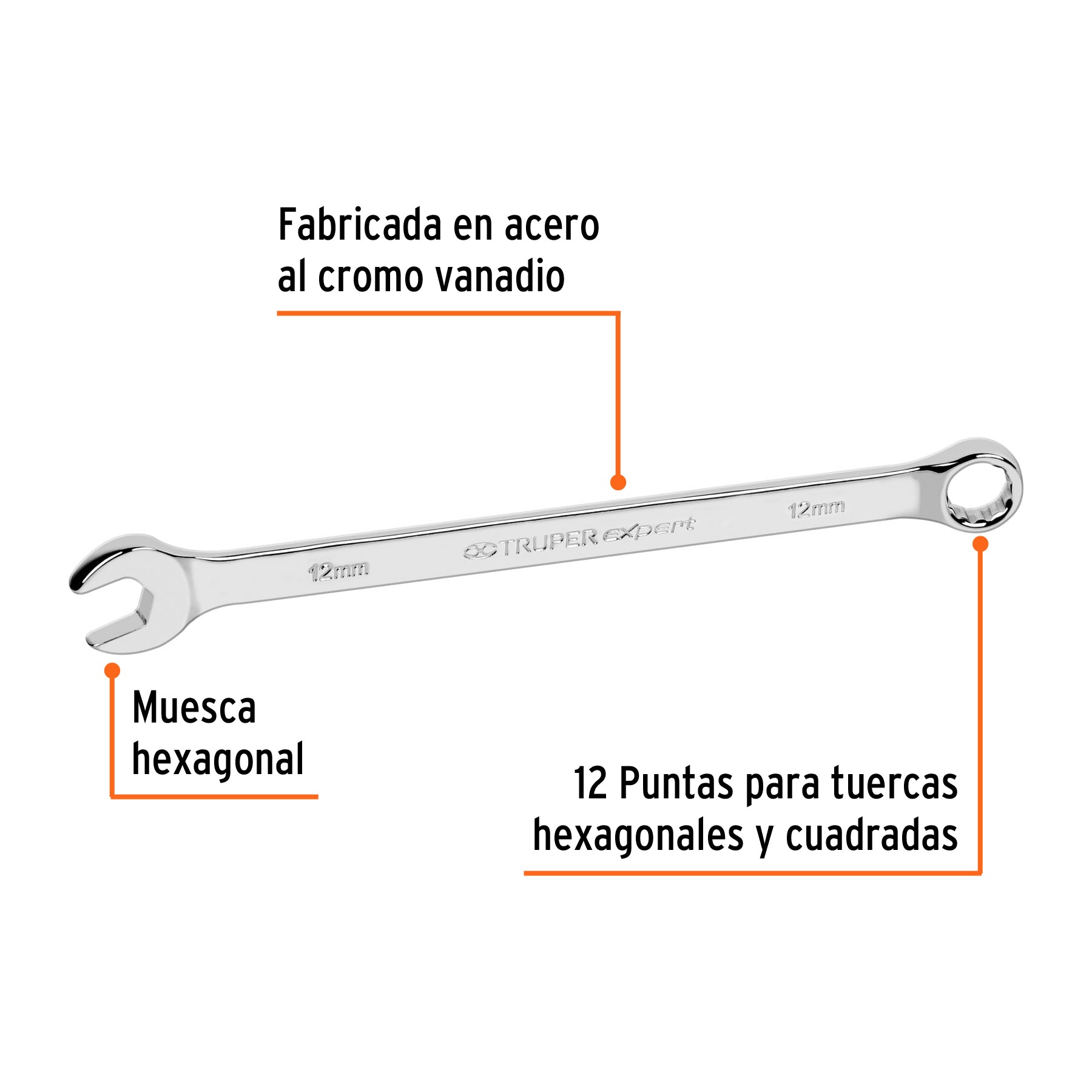 Llave combinada extralarga 12 mm x 193 mm de largo, EXPERT