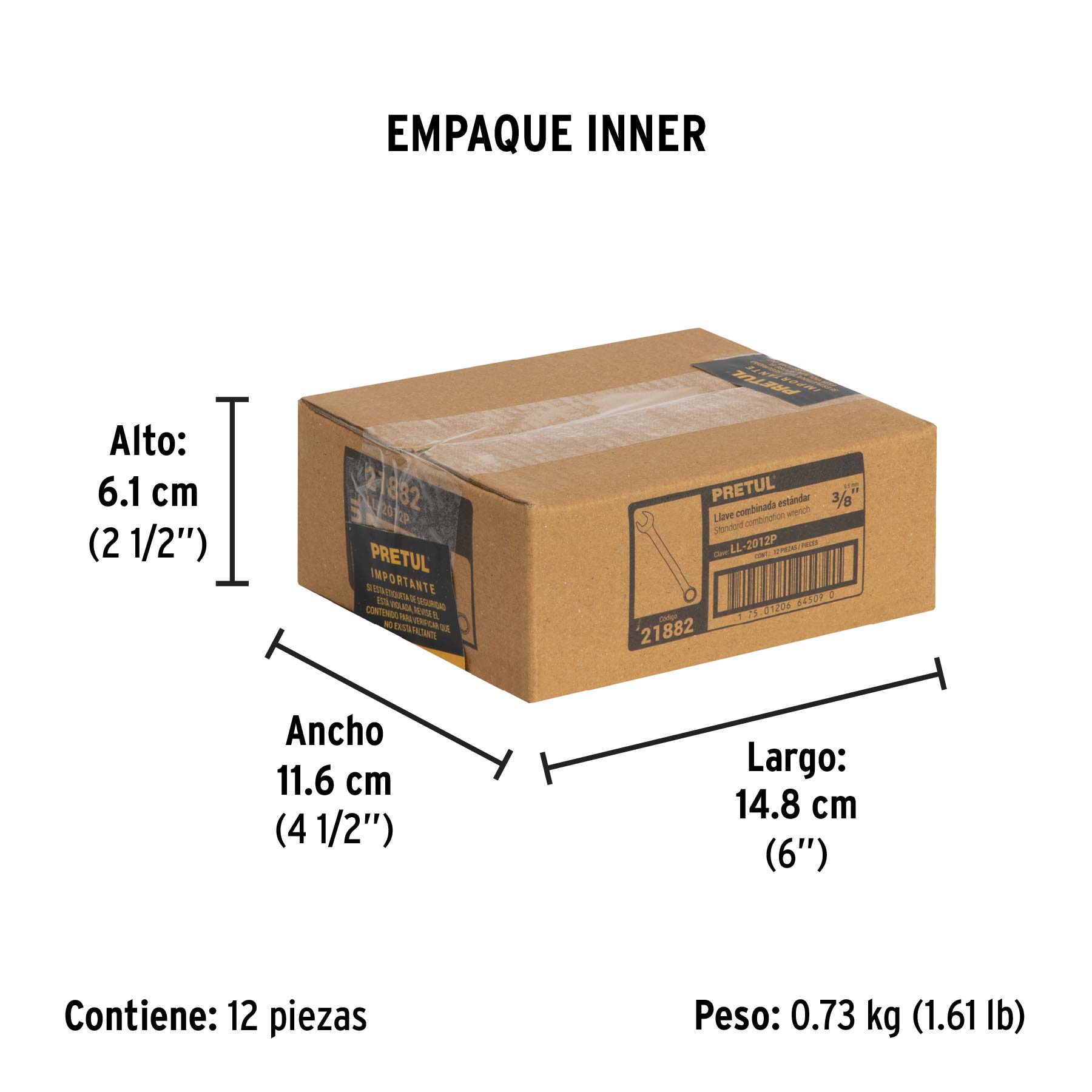 Llave combinada 3/8" x 140 mm de largo, PRETUL - Empaque