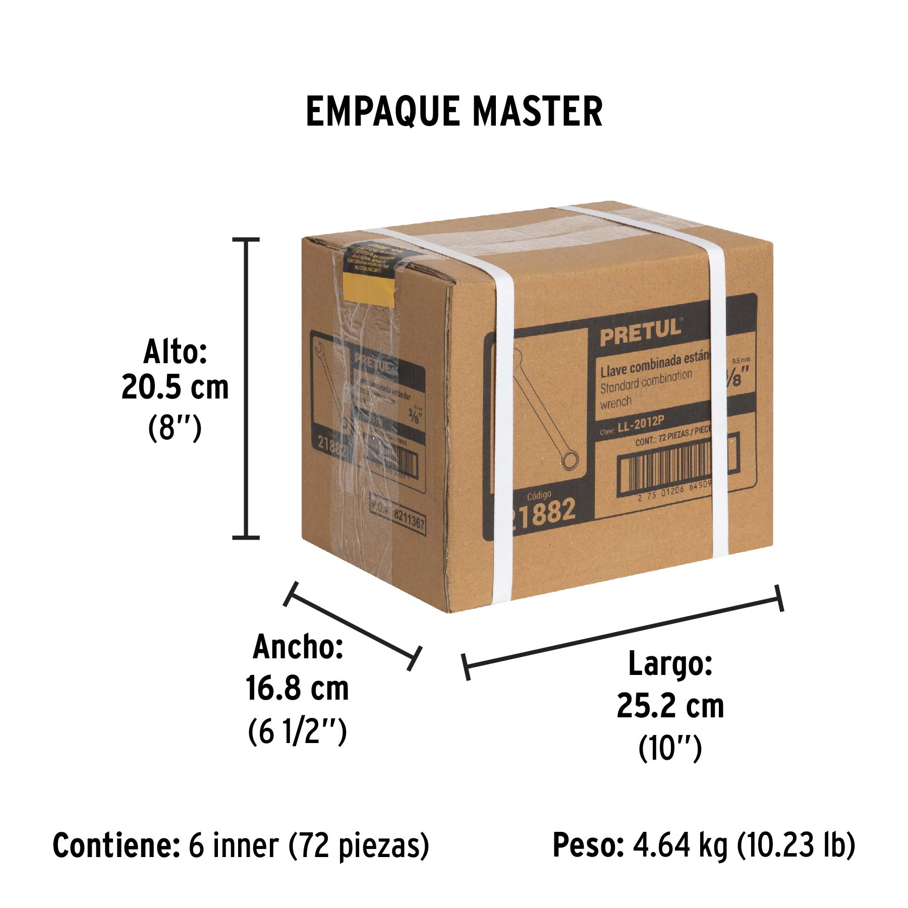 Llave combinada 3/8" x 140 mm de largo, PRETUL - Empaque