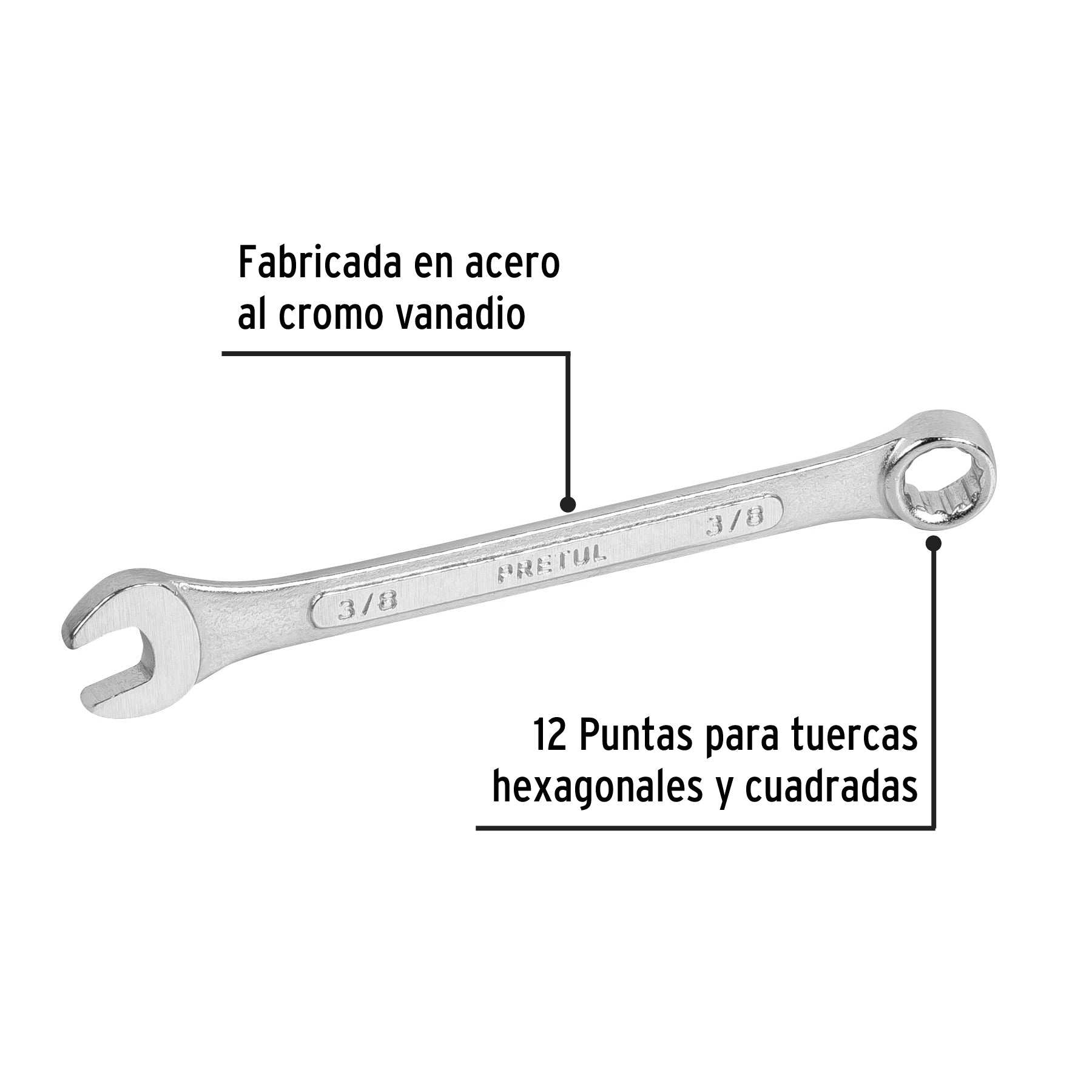 Llave combinada 3/8" x 140 mm de largo, PRETUL