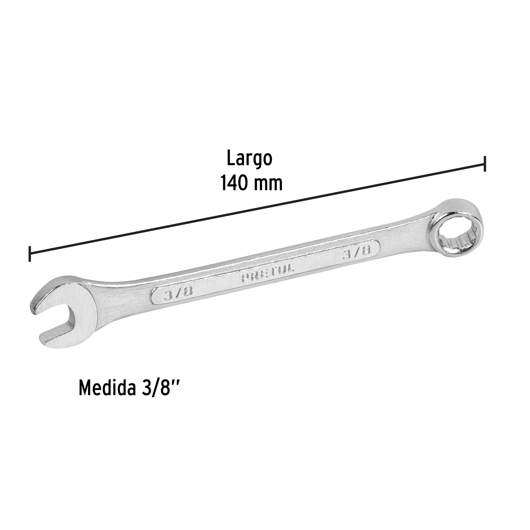 Llave combinada 3/8" x 140 mm de largo, PRETUL