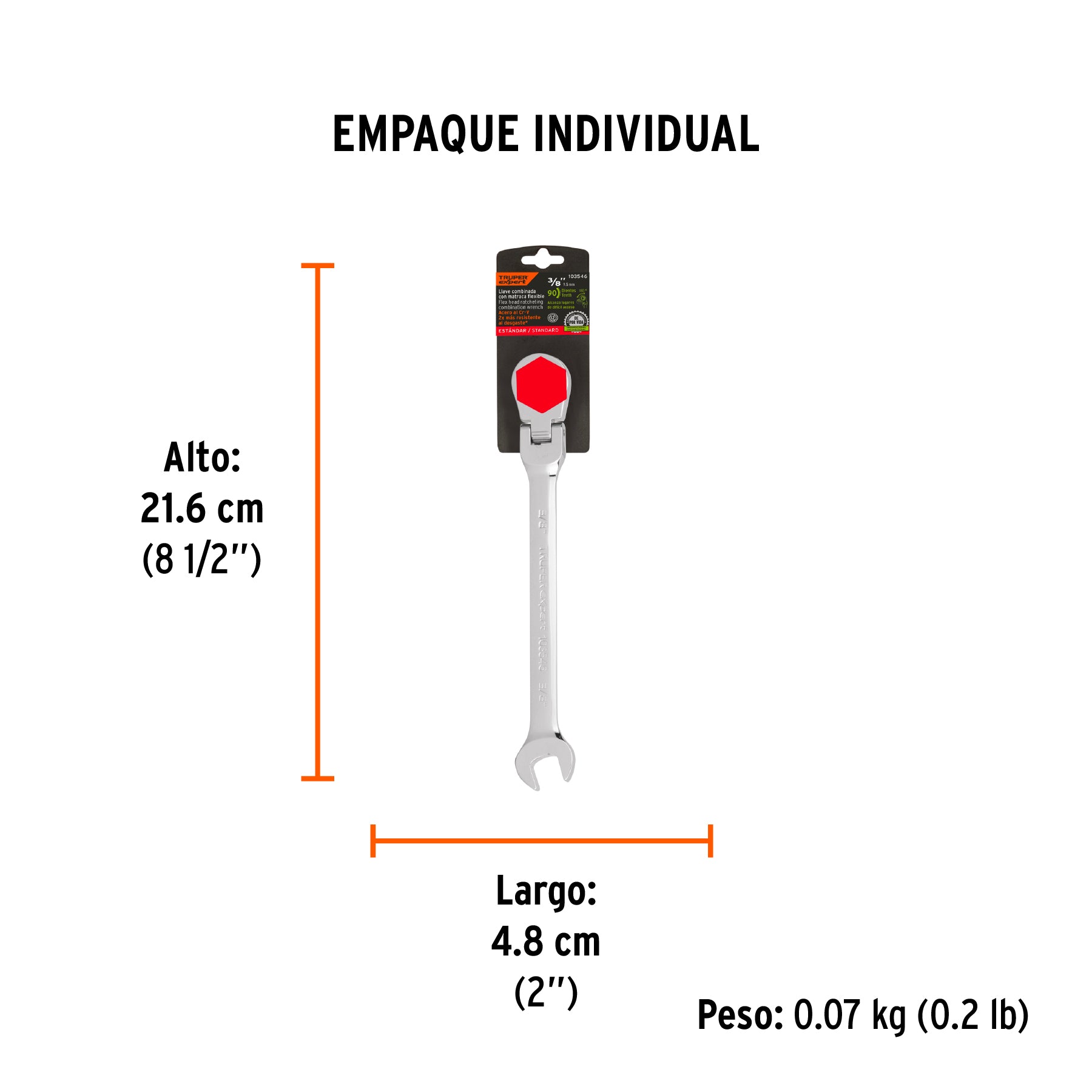 Llave combinada con matraca 3/8" flexible, EXPERT - Empaque