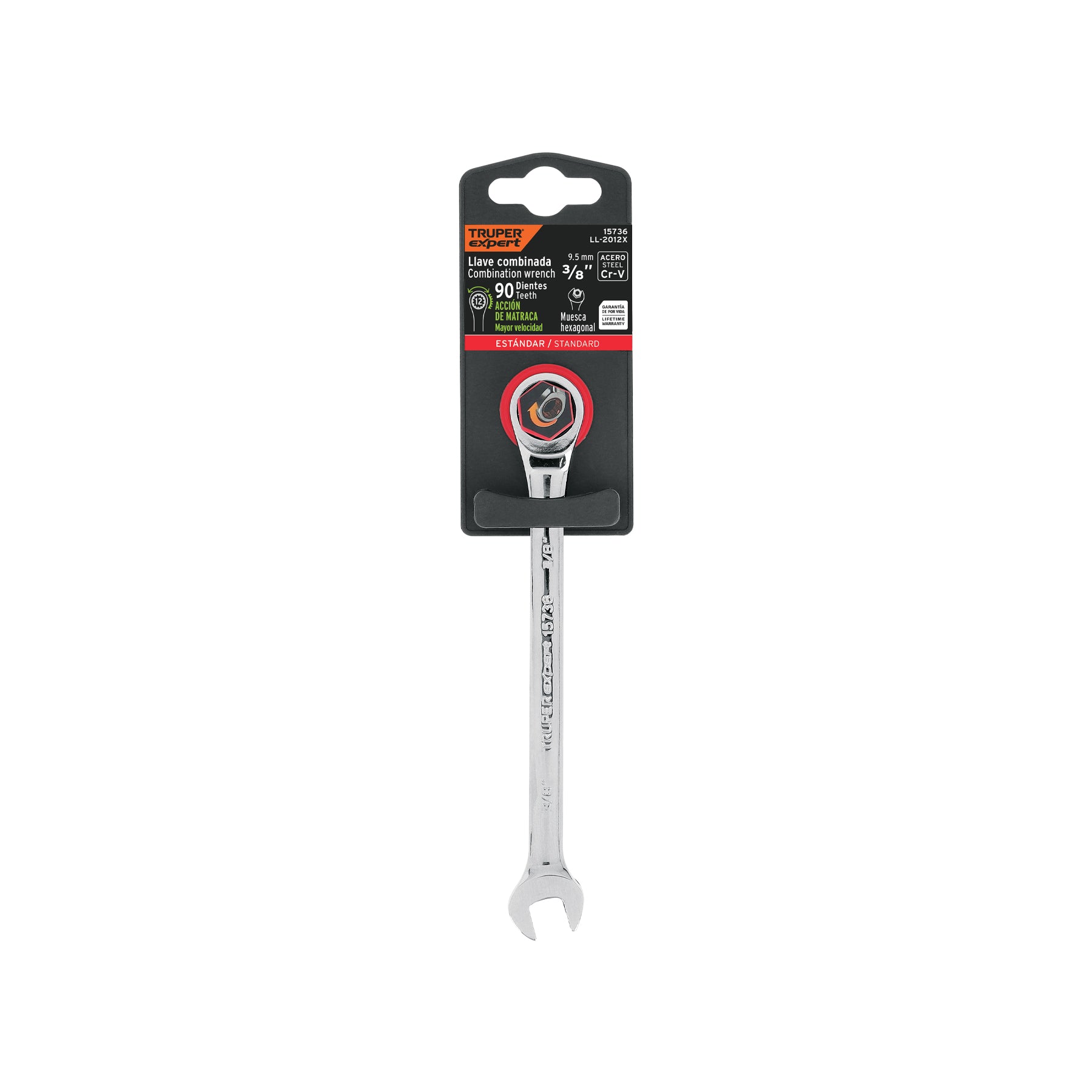 Llave combinada con matraca 3/8" x 153 mm largo, EXPERT