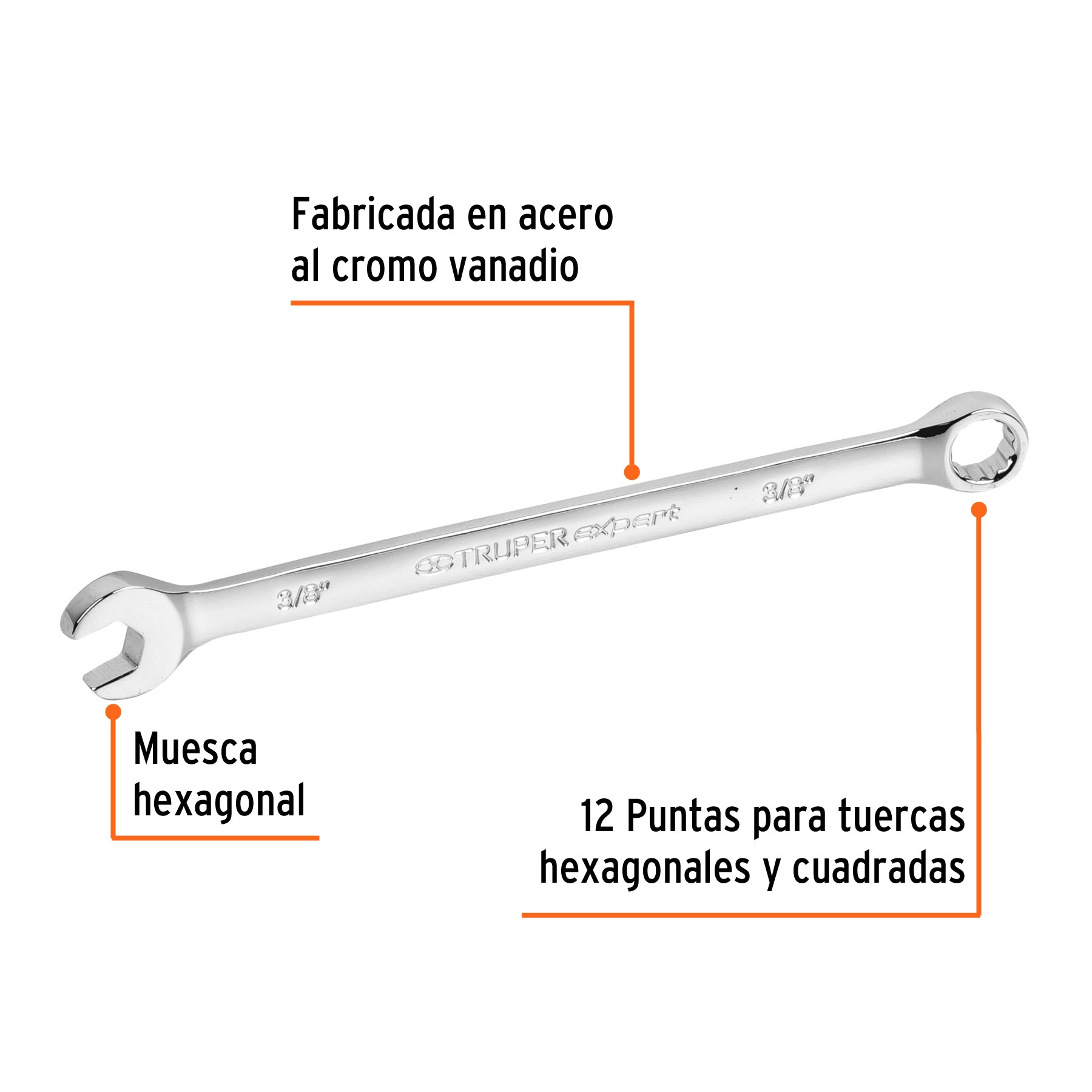 Llave combinada extralarga 3/8" x 164 mm de largo, EXPERT