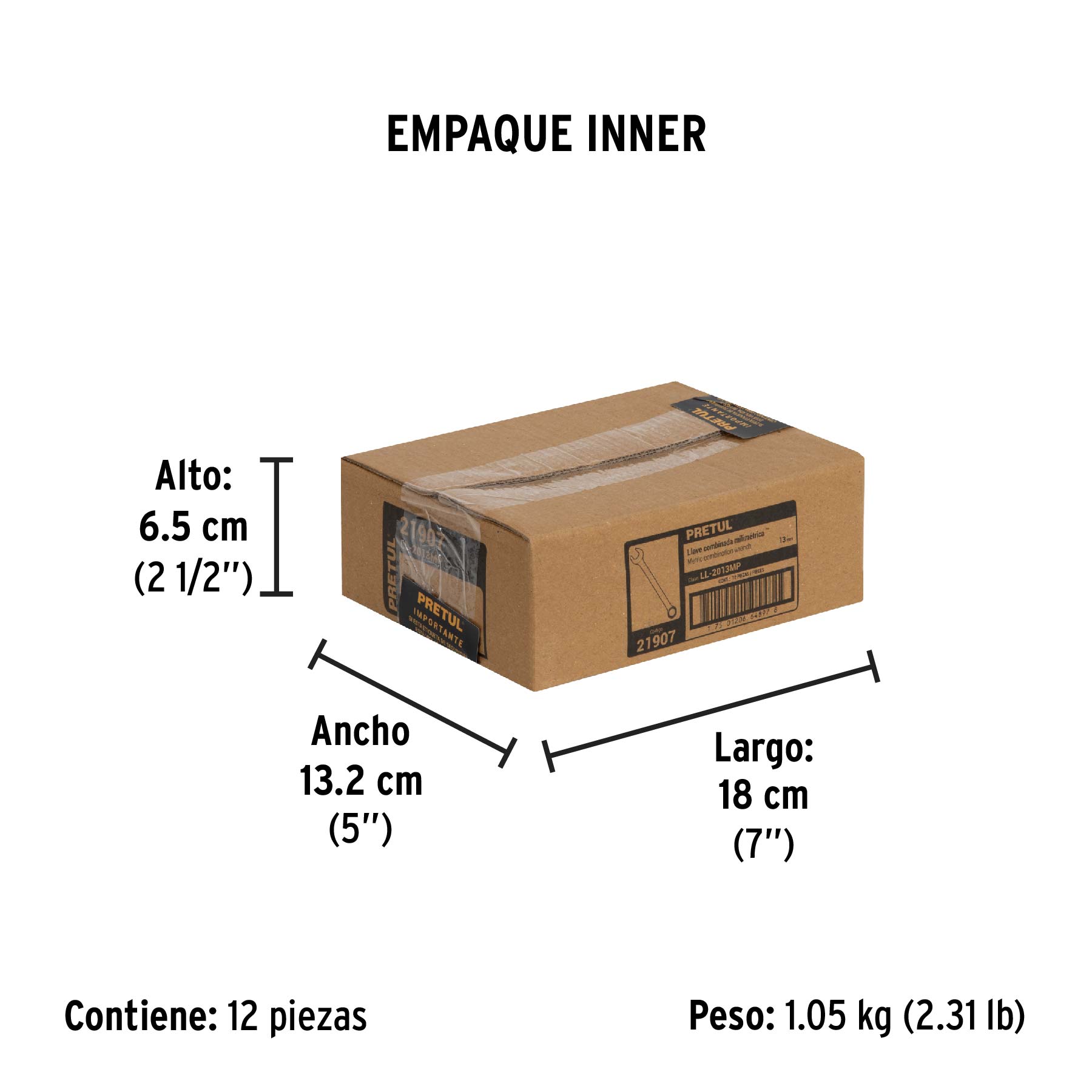 Llave combinada 13 mm x 170 mm de largo, PRETUL - Empaque