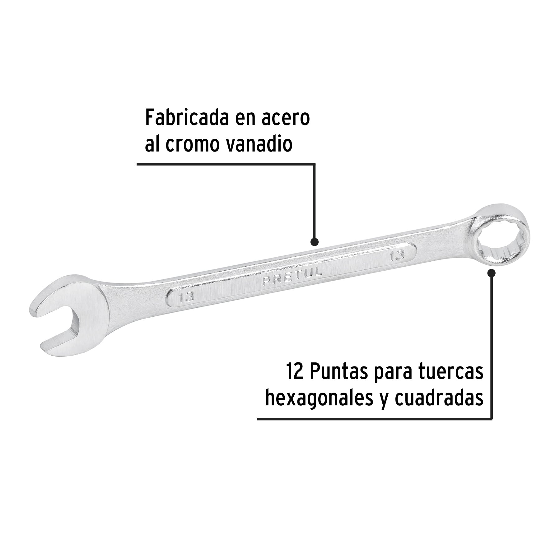 Llave combinada 13 mm x 170 mm de largo, PRETUL