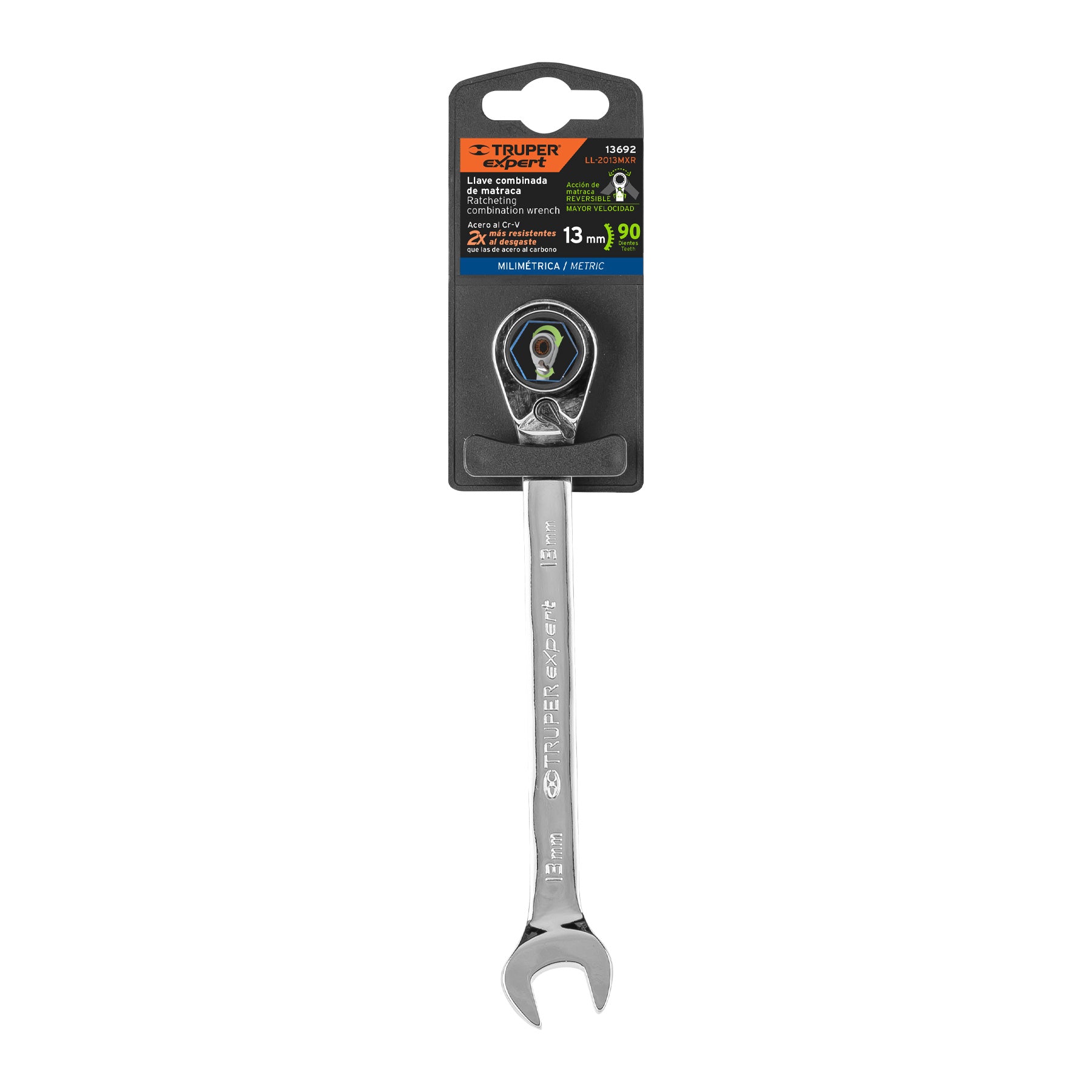 Llave combinada matraca reversible 13mmx178 mm largo, EXPERT