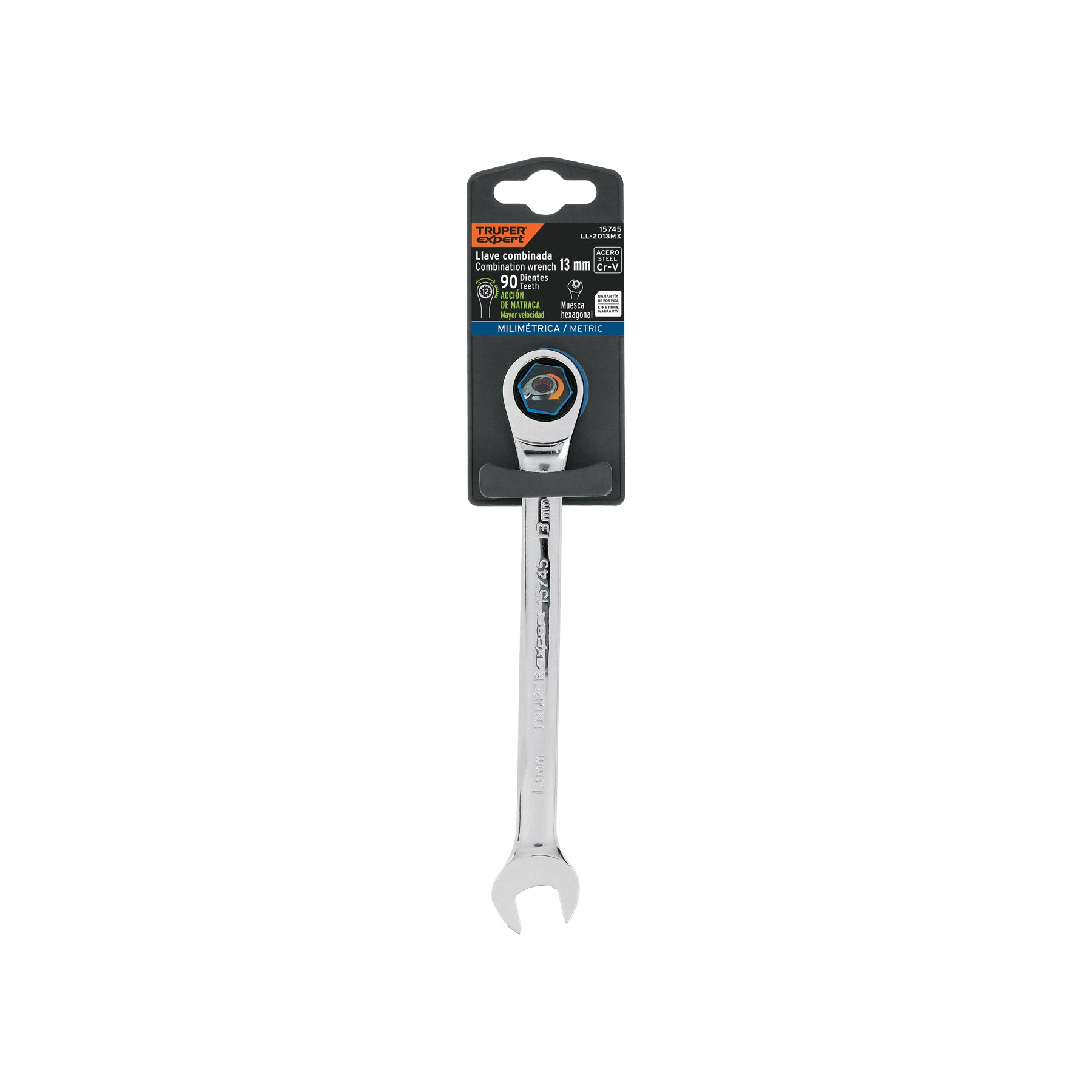 Llave combinada con matraca 13 mm x 174 mm largo, EXPERT
