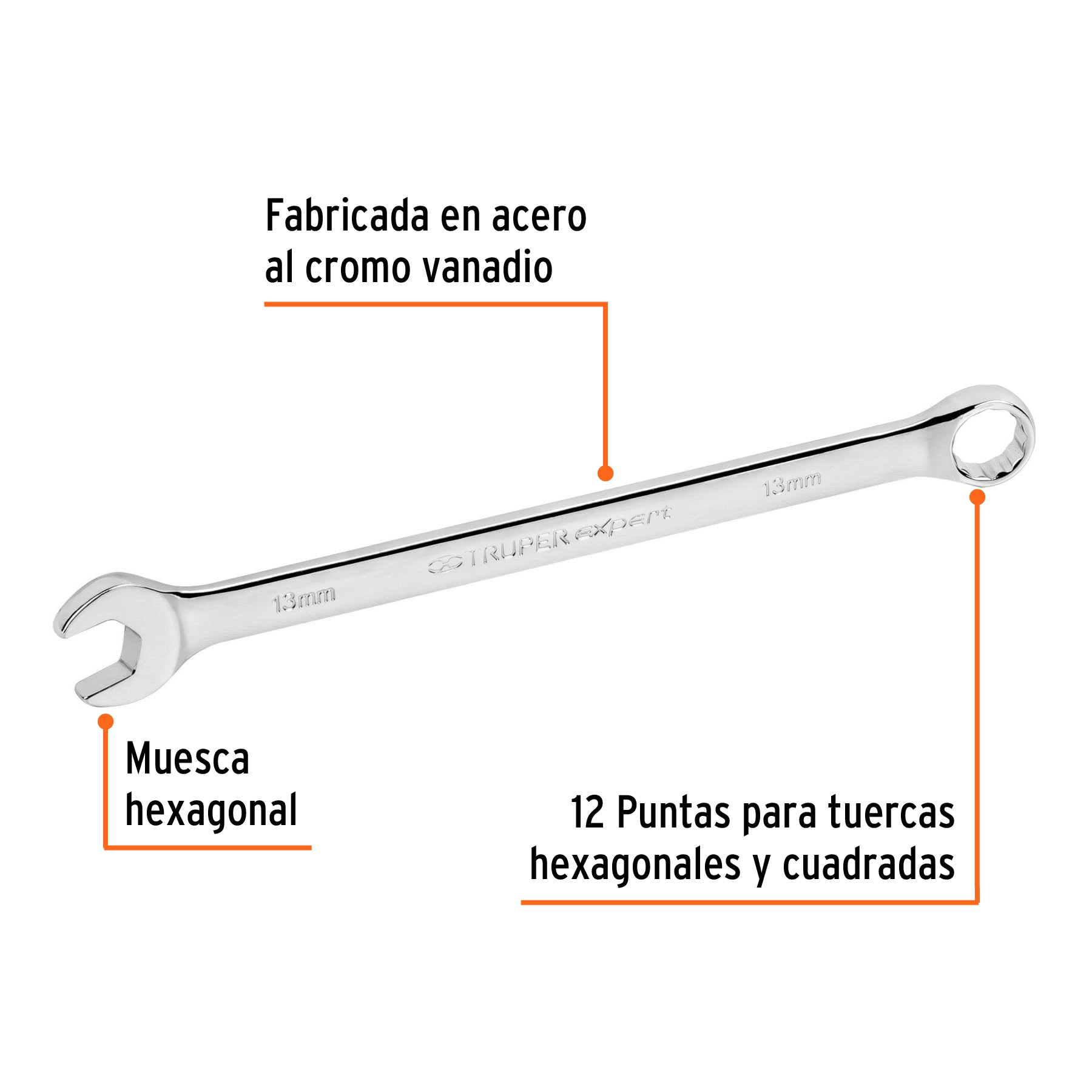 Llave combinada extralarga 13 mm x 202 mm de largo, EXPERT