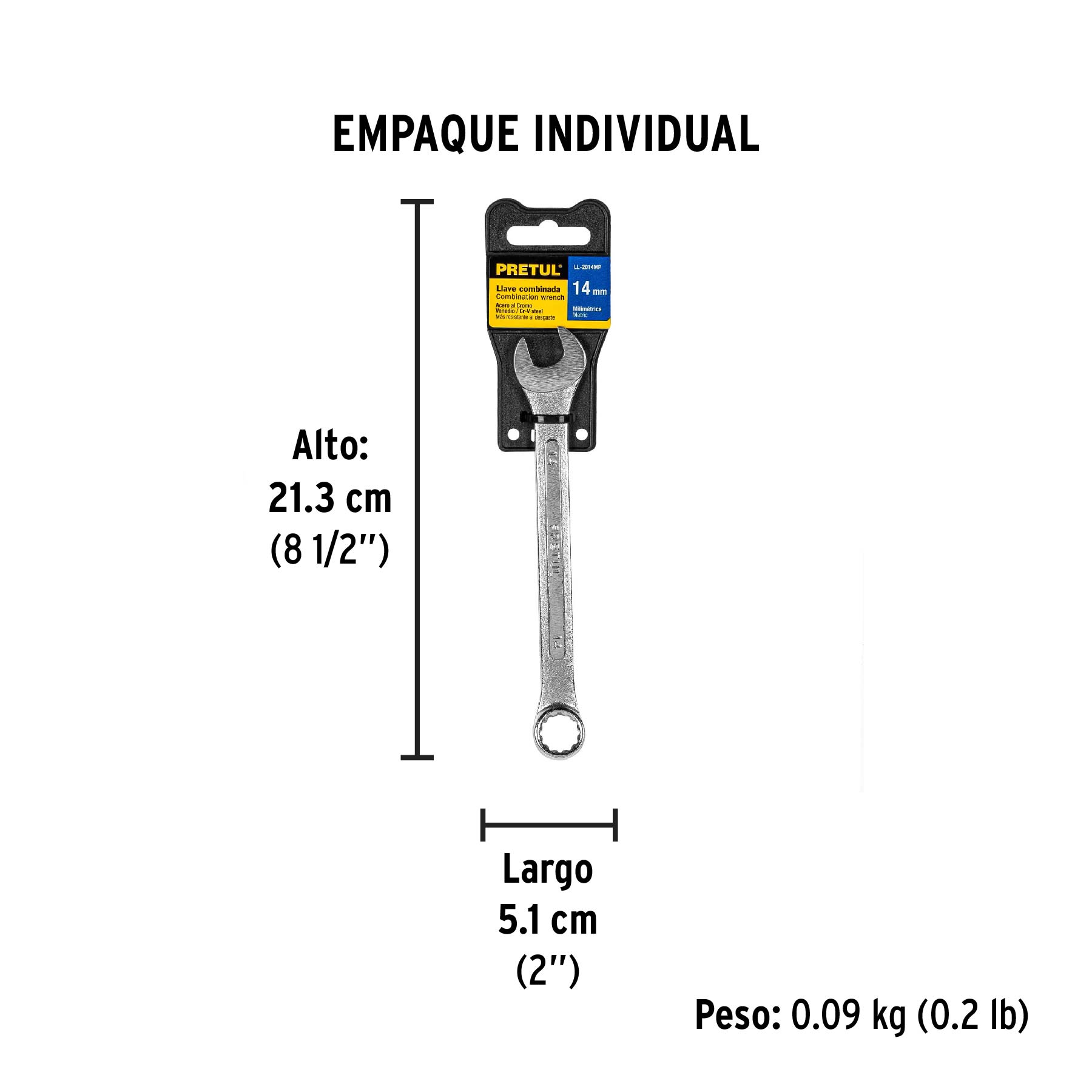 Llave combinada 14 mm x 180 mm de largo, PRETUL - Empaque