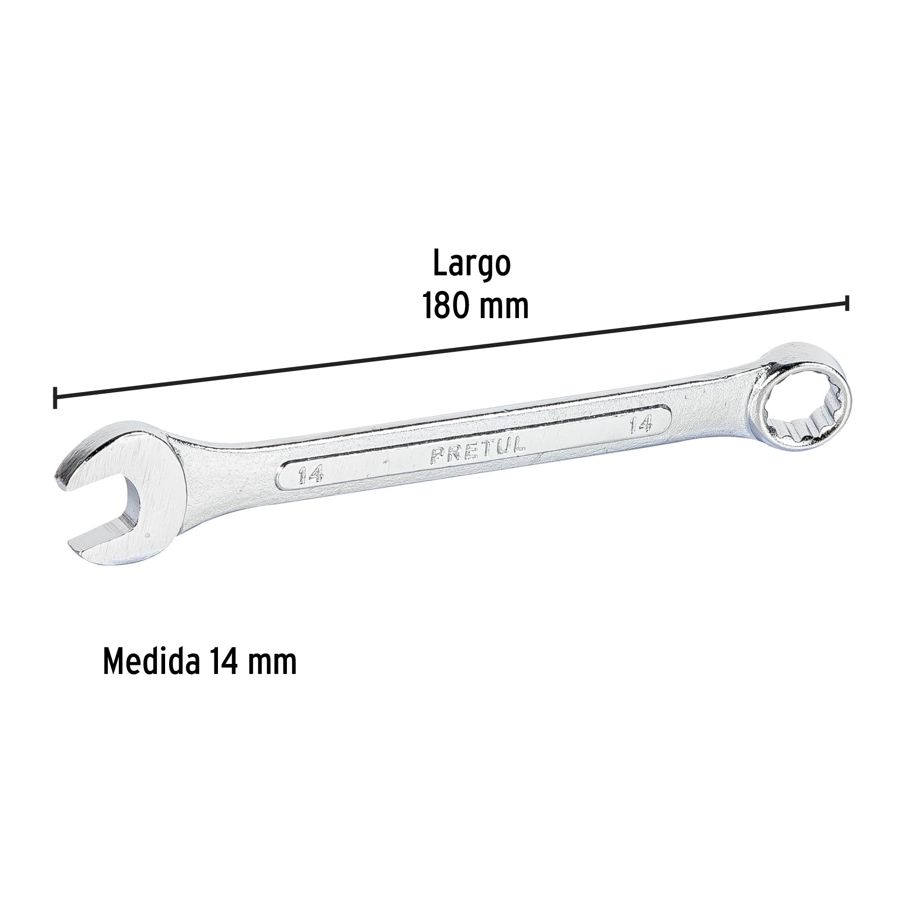 Llave combinada 14 mm x 180 mm de largo, PRETUL