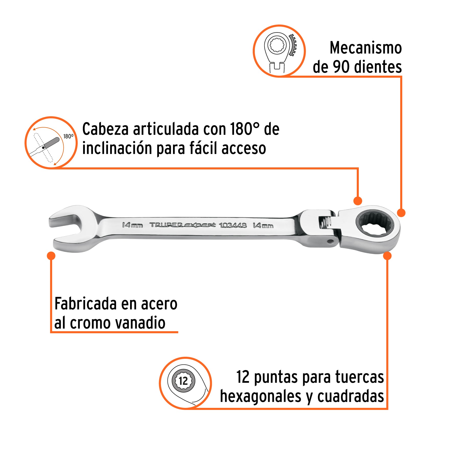 Llave combinada con matraca 14 mm flexible, EXPERT