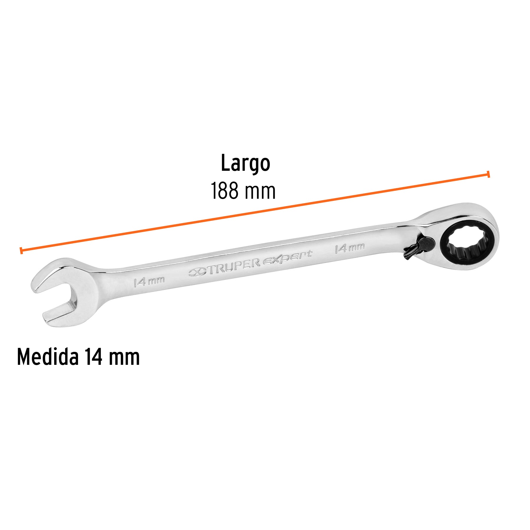 Llave combinada matraca reversible 14mmx188 mm largo, EXPERT
