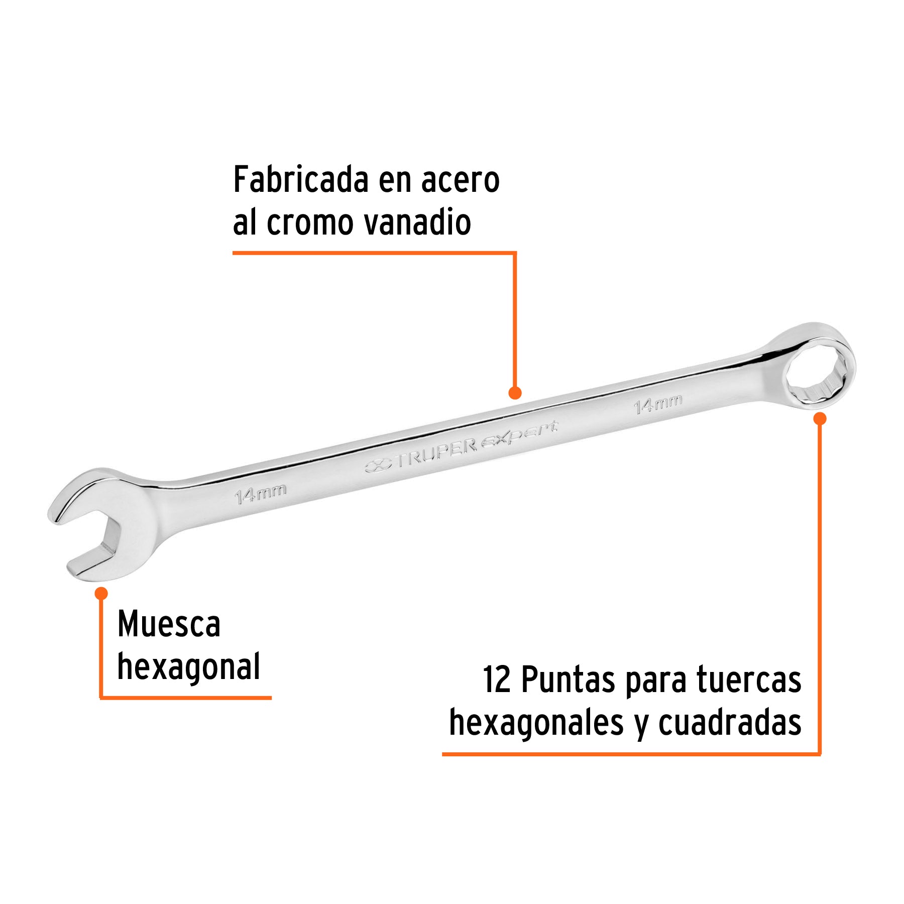 Llave combinada extralarga 14 mm x 220 mm de largo, EXPERT
